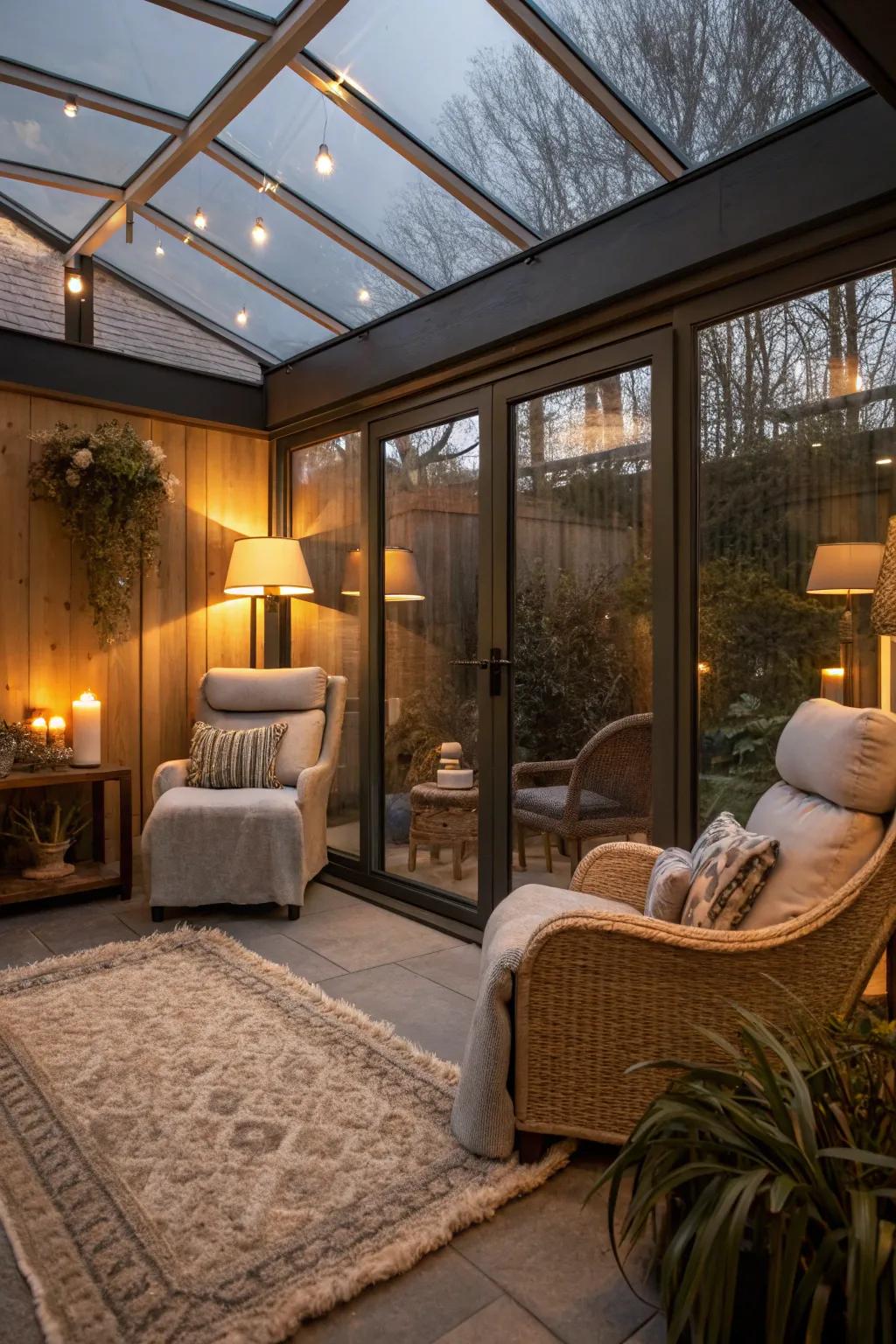 An all-weather relaxation corner perfect for unwinding.