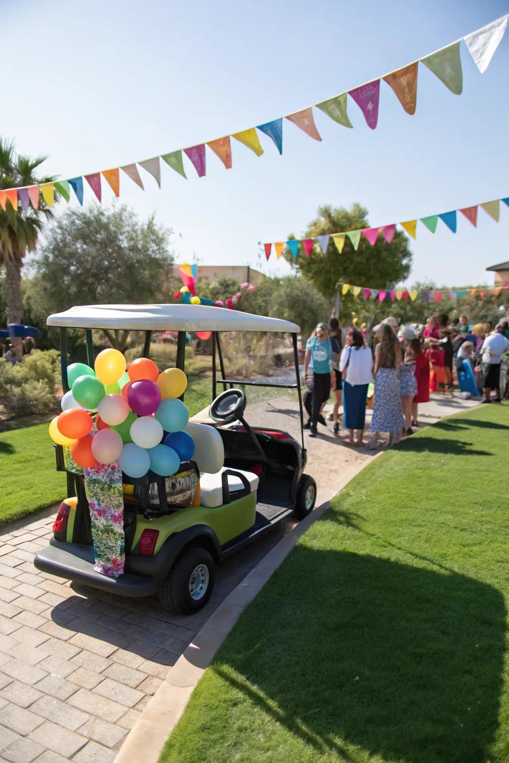 Transform your golf cart into a celebration hotspot with festive trimmings.