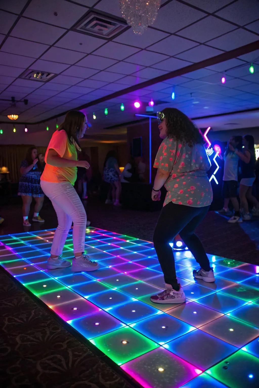 Dance until dawn: An electrifying glow-in-the-dark dance environment for non-stop fun.