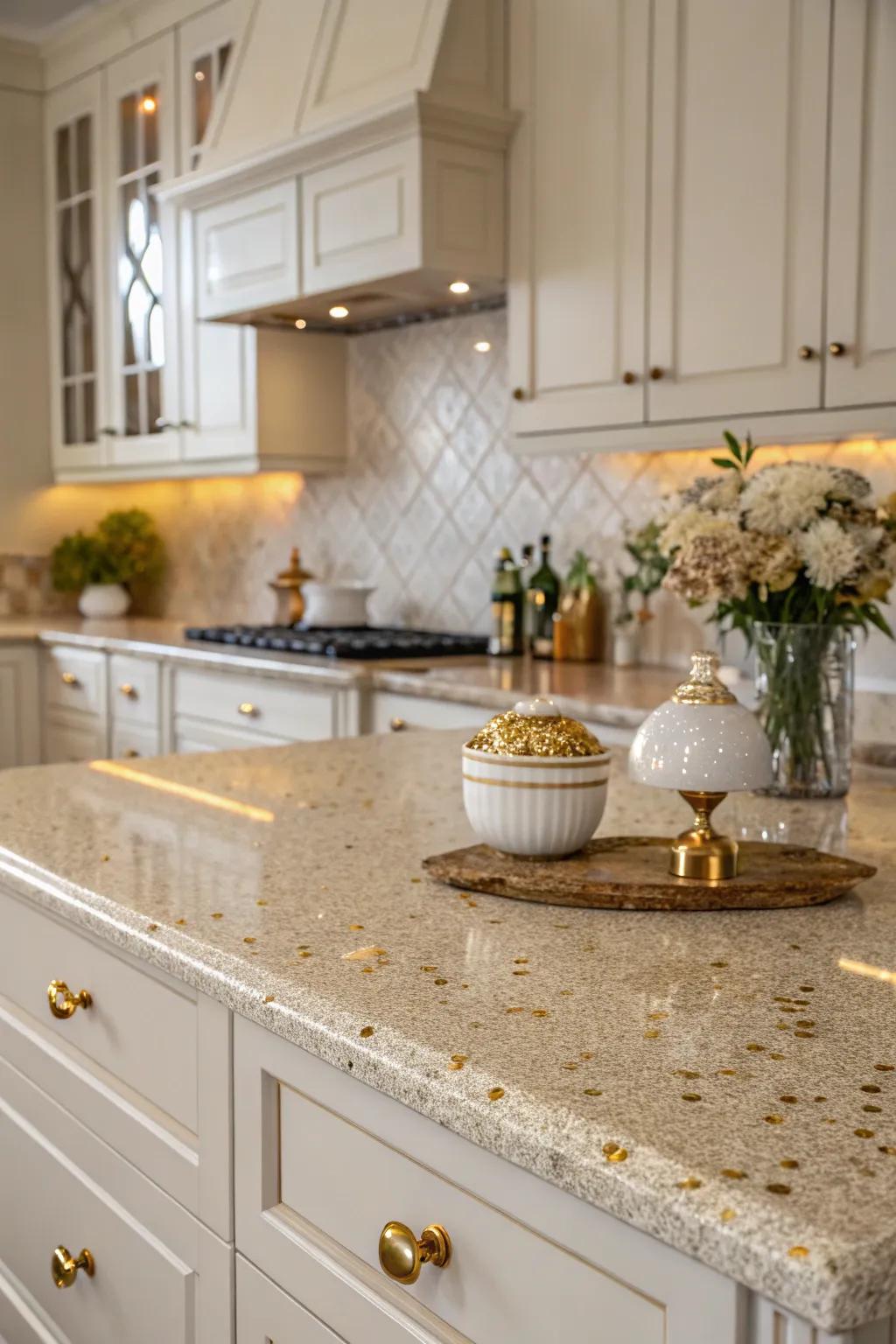 Gold-spangled granite gives any kitchen a hint of opulence.