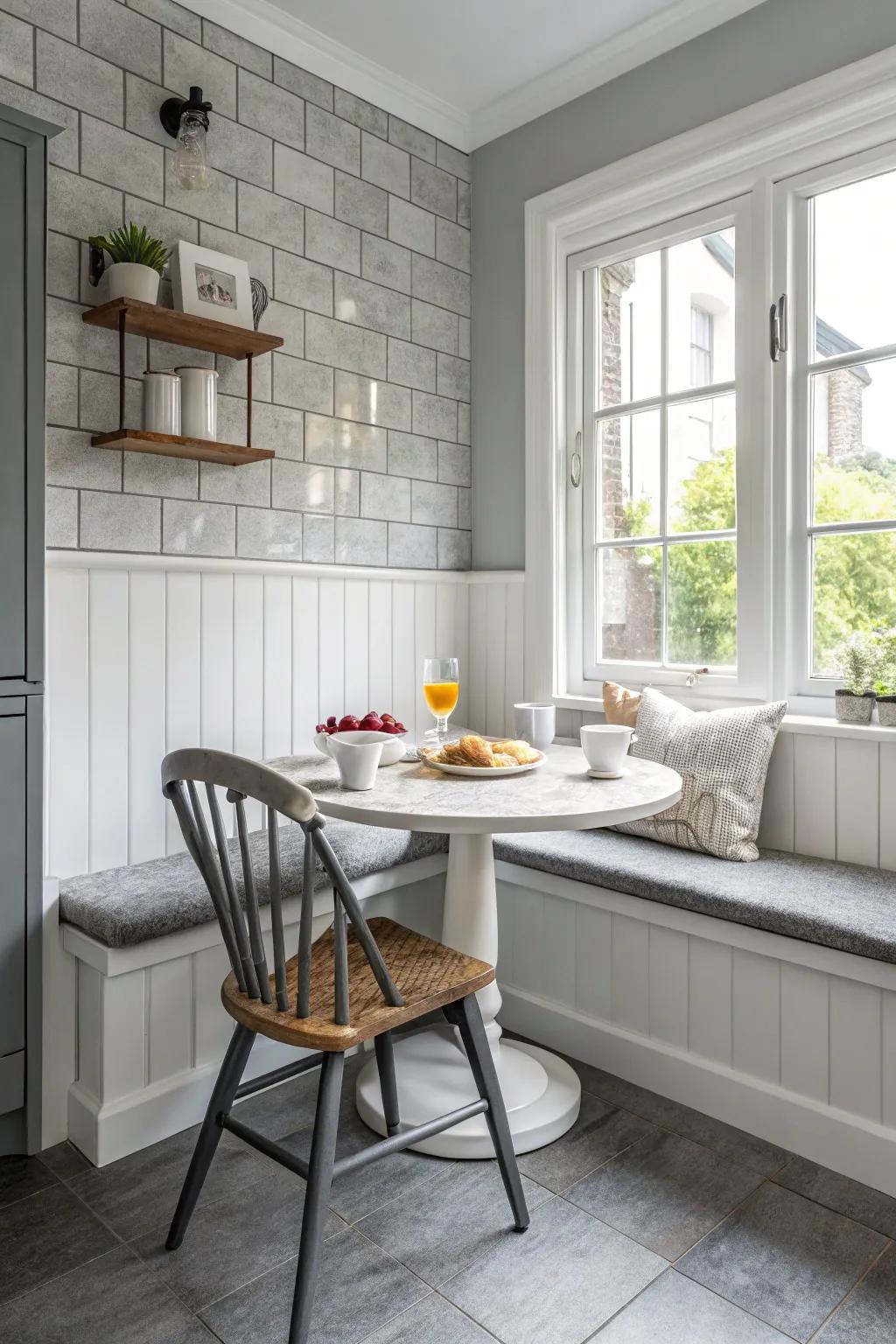 Inviting breakfast spot in grey and white tones