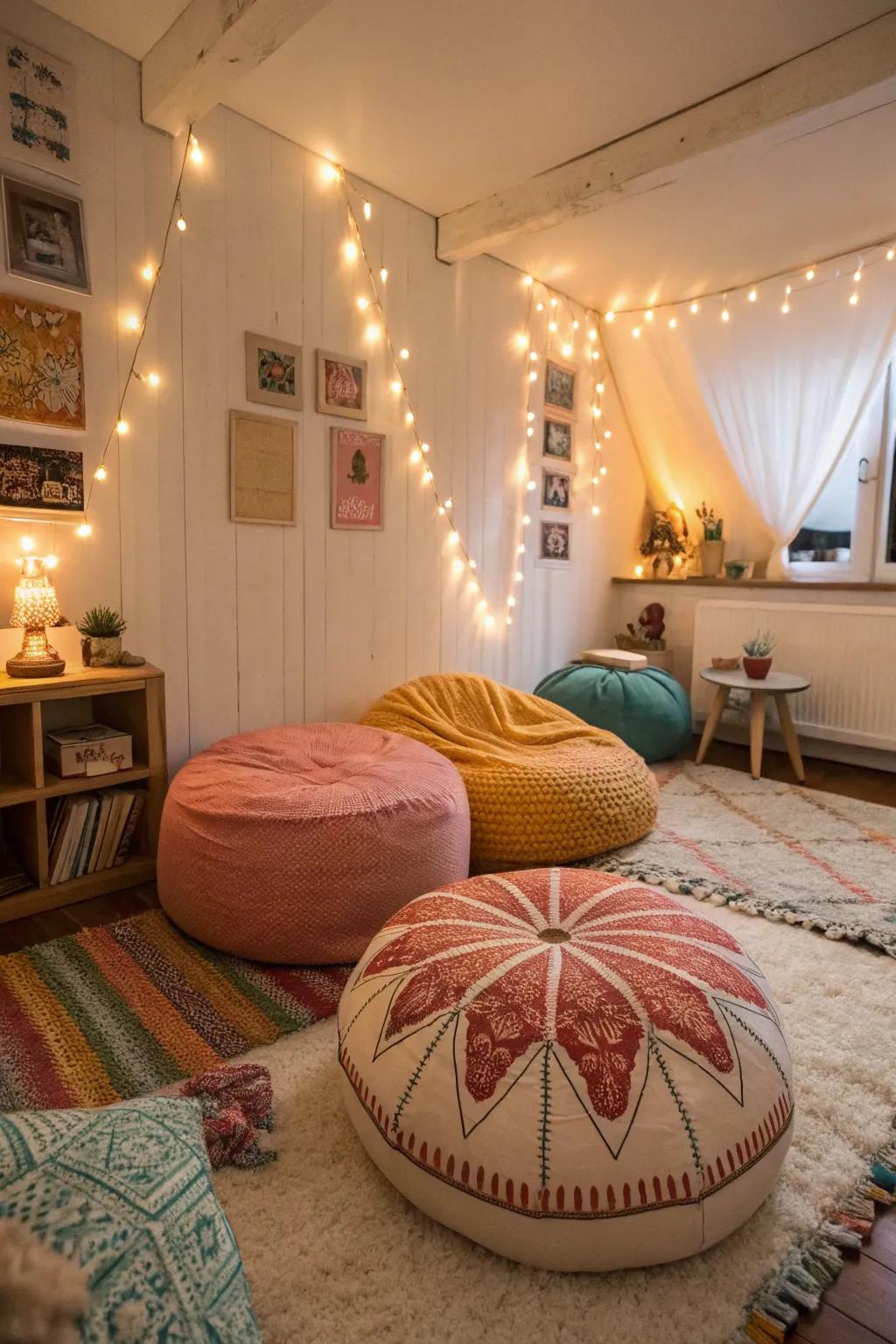 Timeless ground-level seating creates a relaxed and inviting atmosphere.