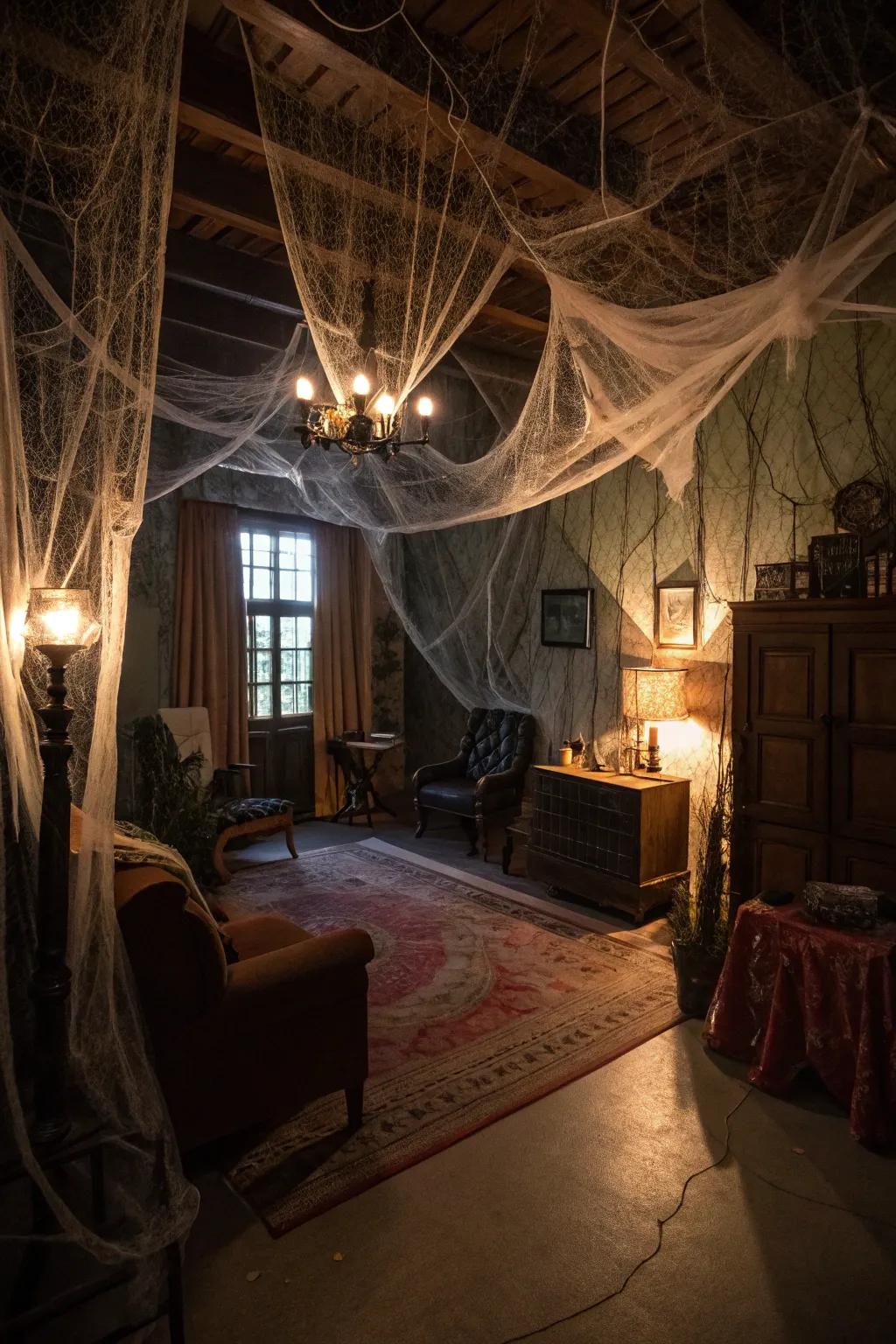 Webbing contributes a hint of eeriness to any space.