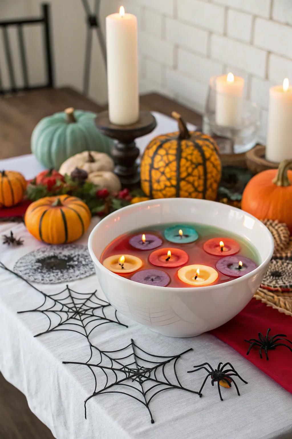 Floating candles create a dramatic and ethereal ambiance.