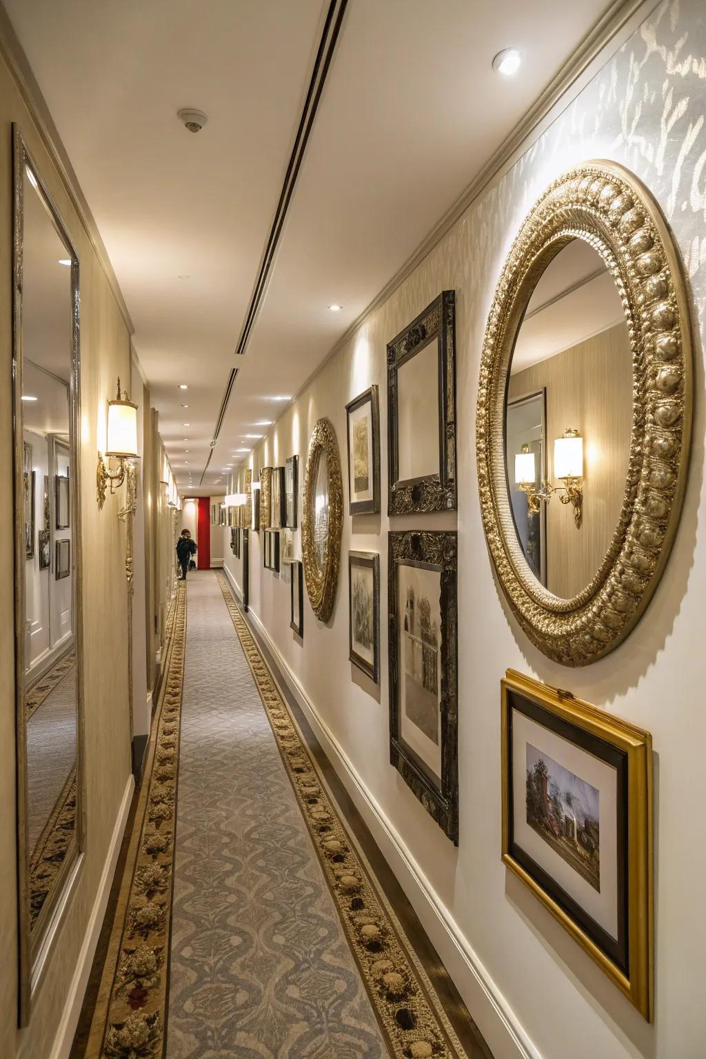 Mirrors add light and size, doubling as artistic elements.