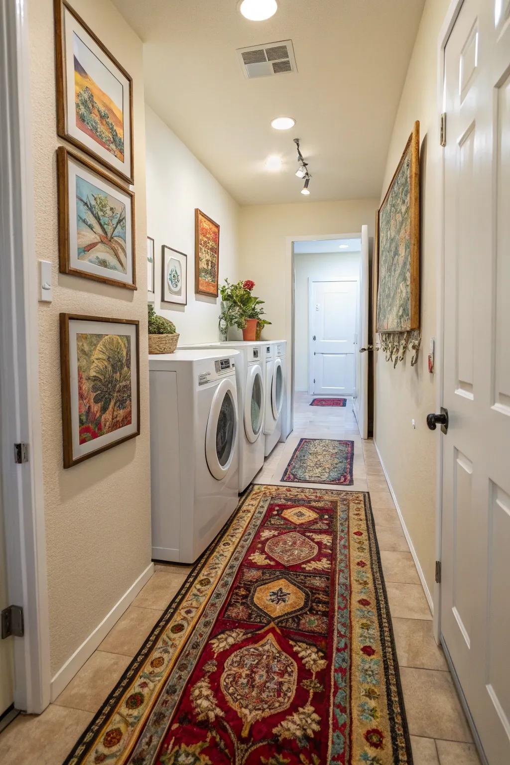 Ornamental details bring vitality and personality to a hallway laundry room.