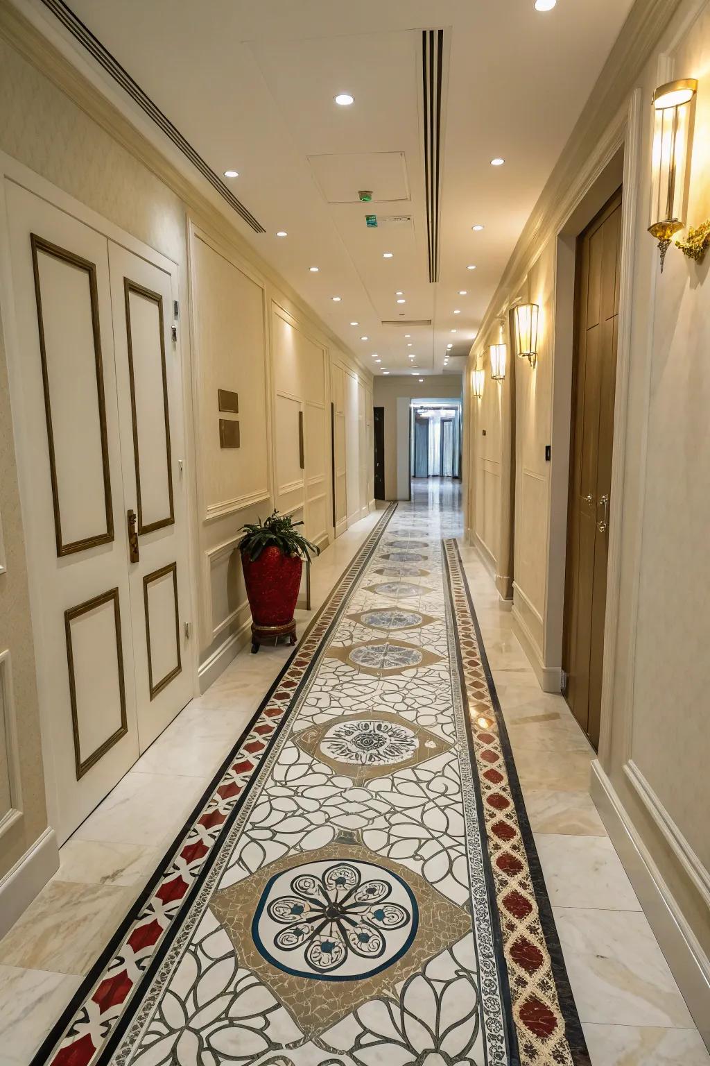 Creative flooring designs infuse your hallway with personality.