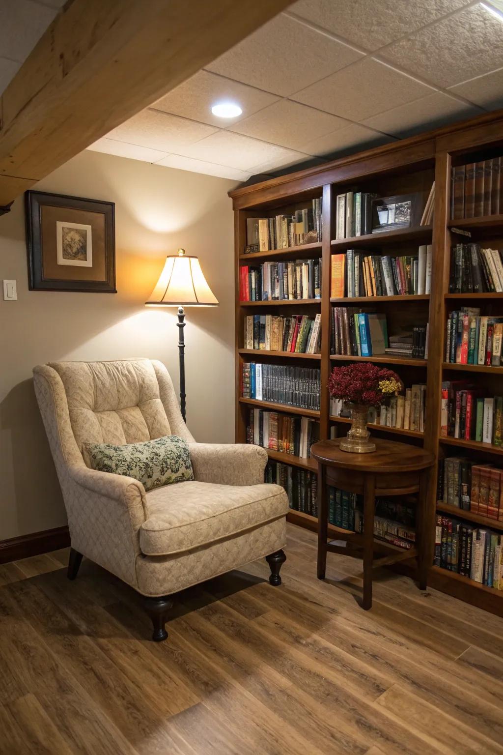 Find peace in a comfortable reading nook perfect for immersing yourself in a good book.