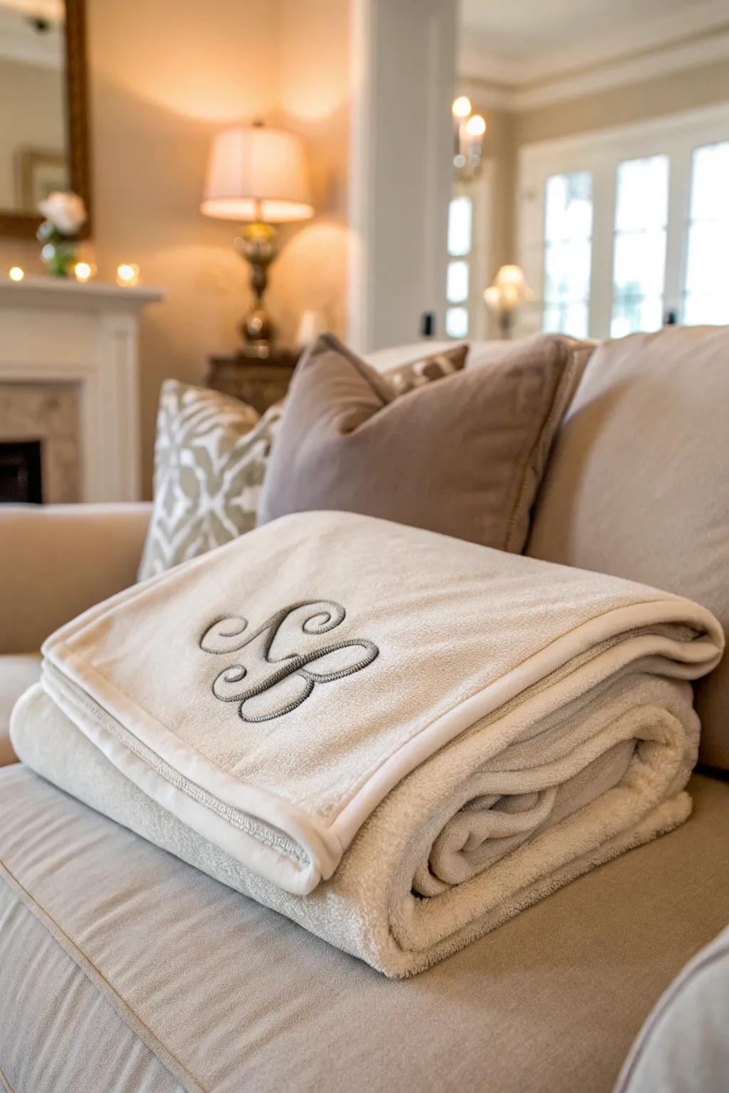 A personalized fleece throw for cozy nights.