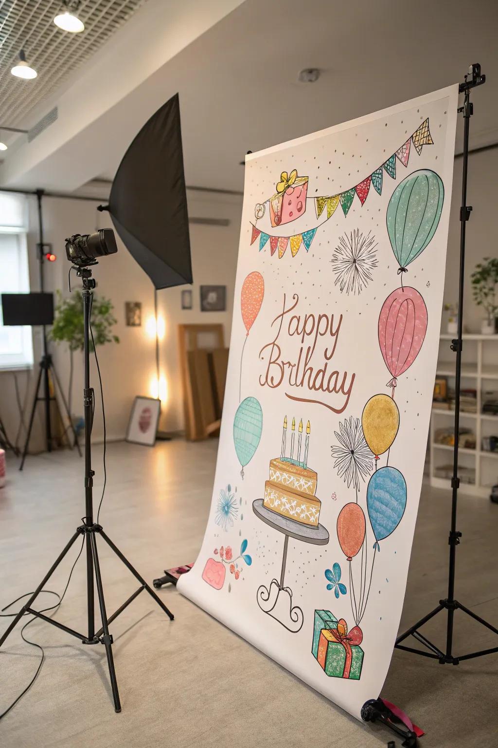 Artistic illustrations contribute a whimsical element to birthday posters.