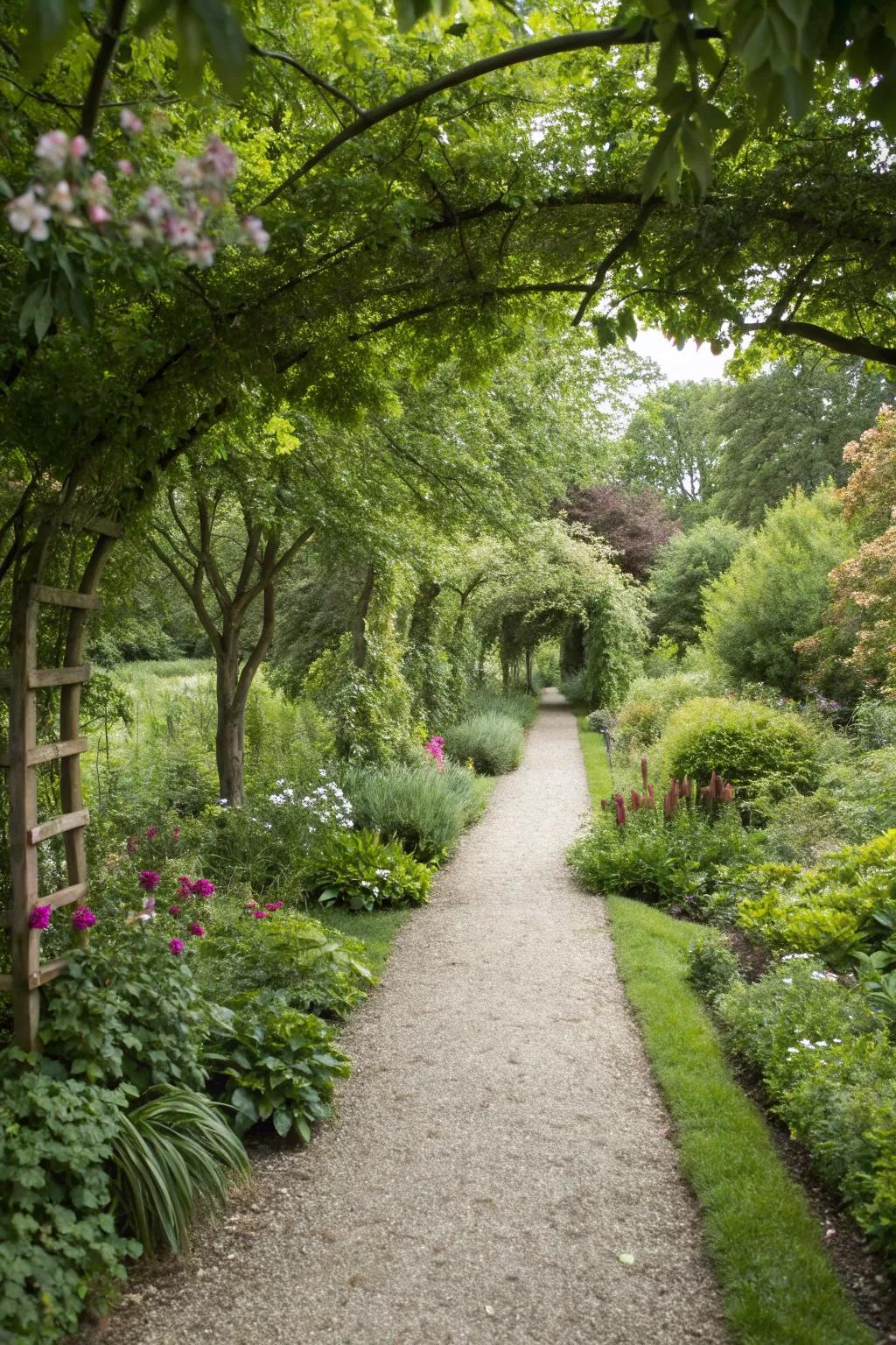 Gravel pathways give a rustic appeal while also improving drainage.