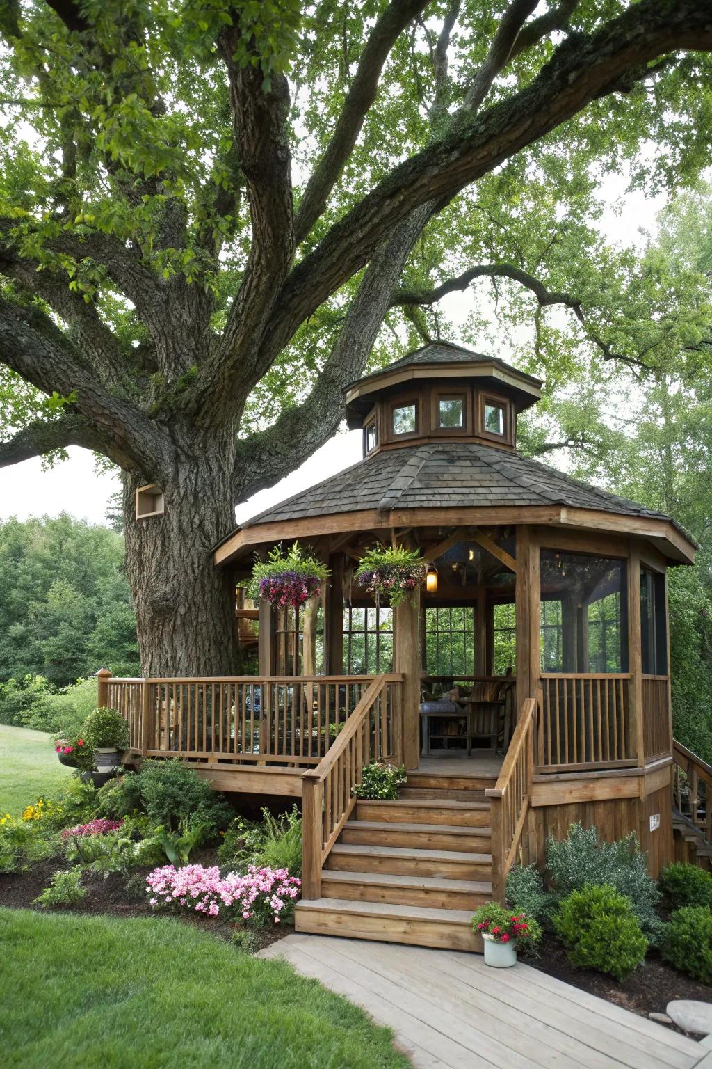 Bring childhood dreams to life with a treehouse-style gazebo.