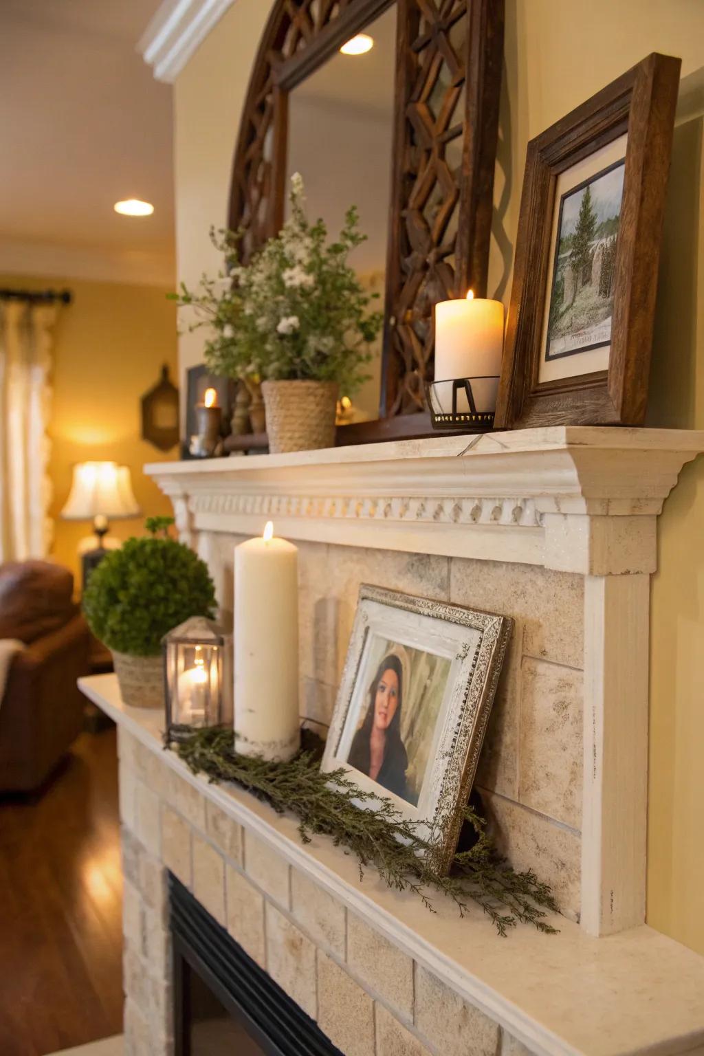 Asymmetry can inject a lively element into your fireplace.