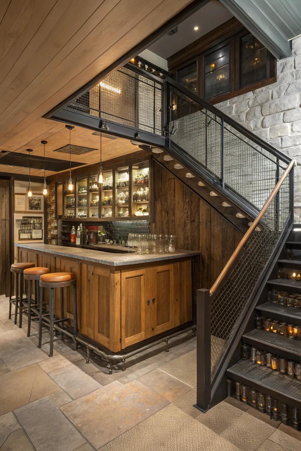 A mix of materials produces a distinctive bar aesthetic.