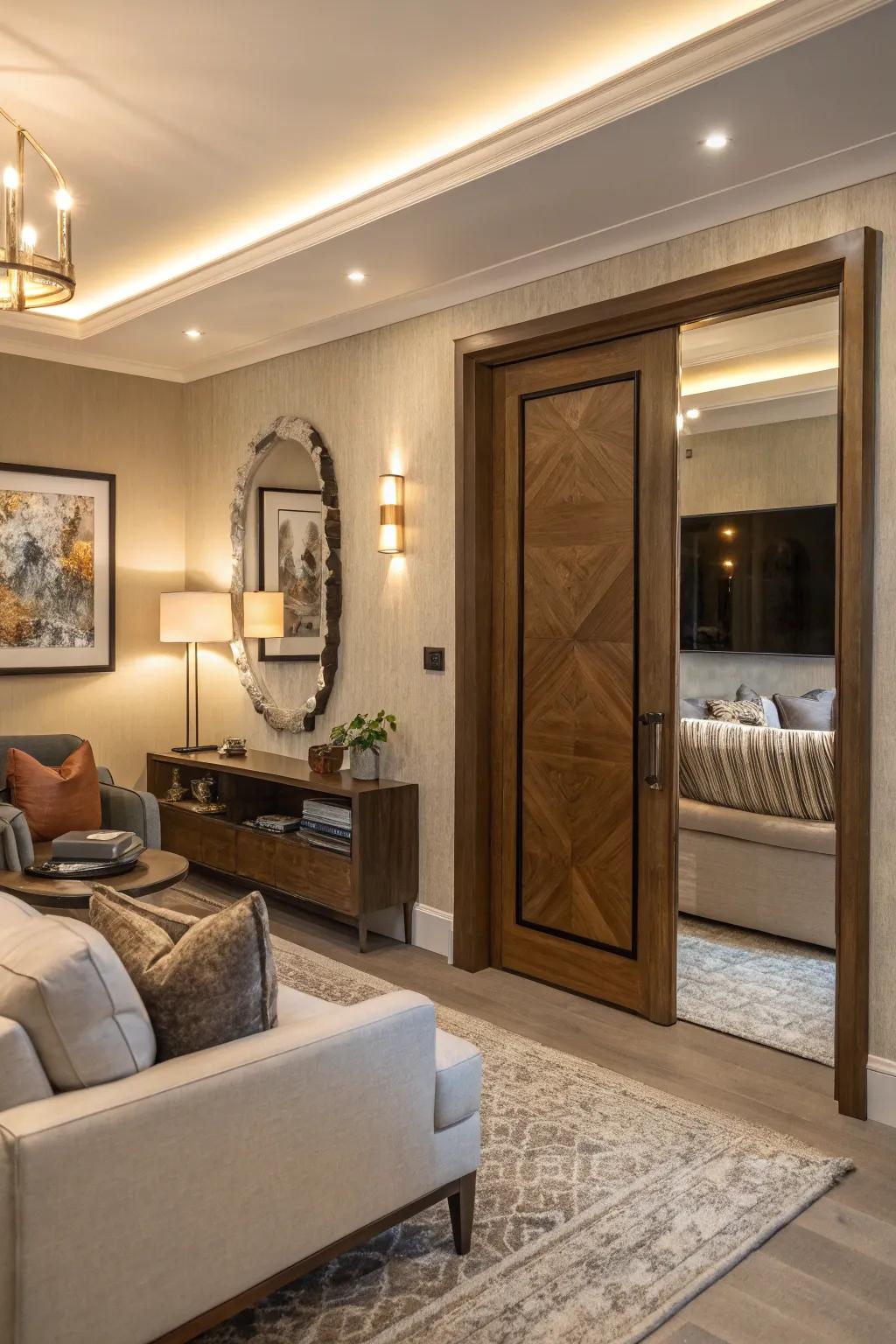 A hidden mirror door keeps entryways stylish and discreet.