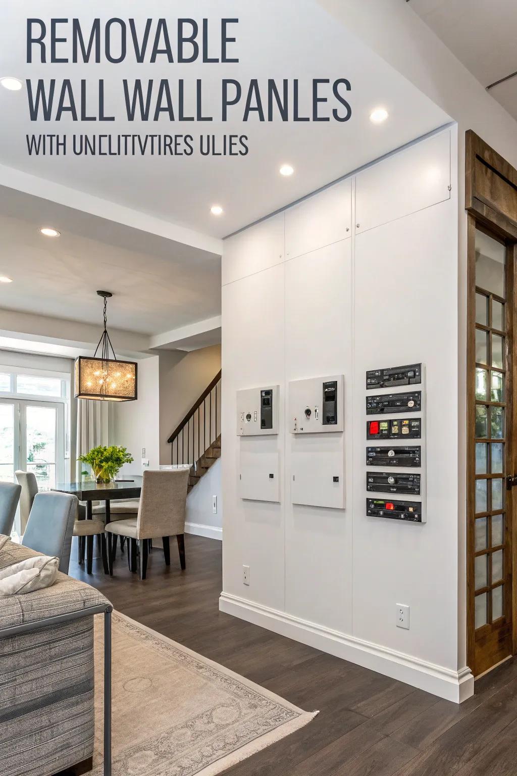 Removable wall panels providing adjustable concealment for utilities.