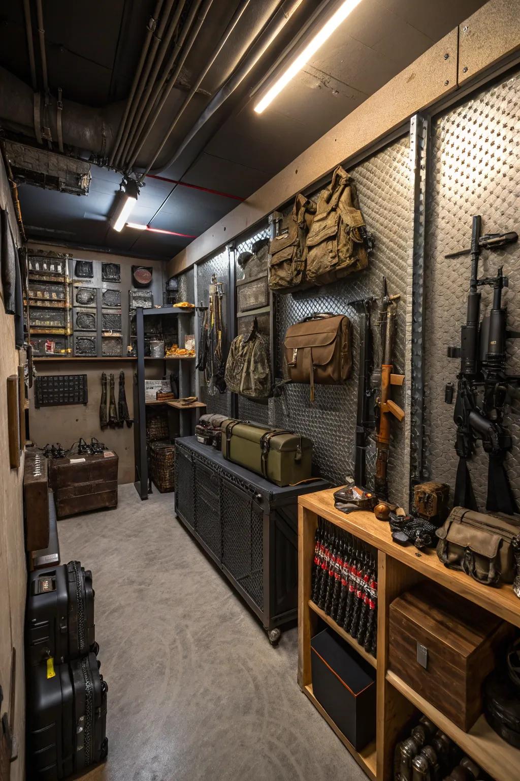 Industrial decor lends a robust charm to your armory.