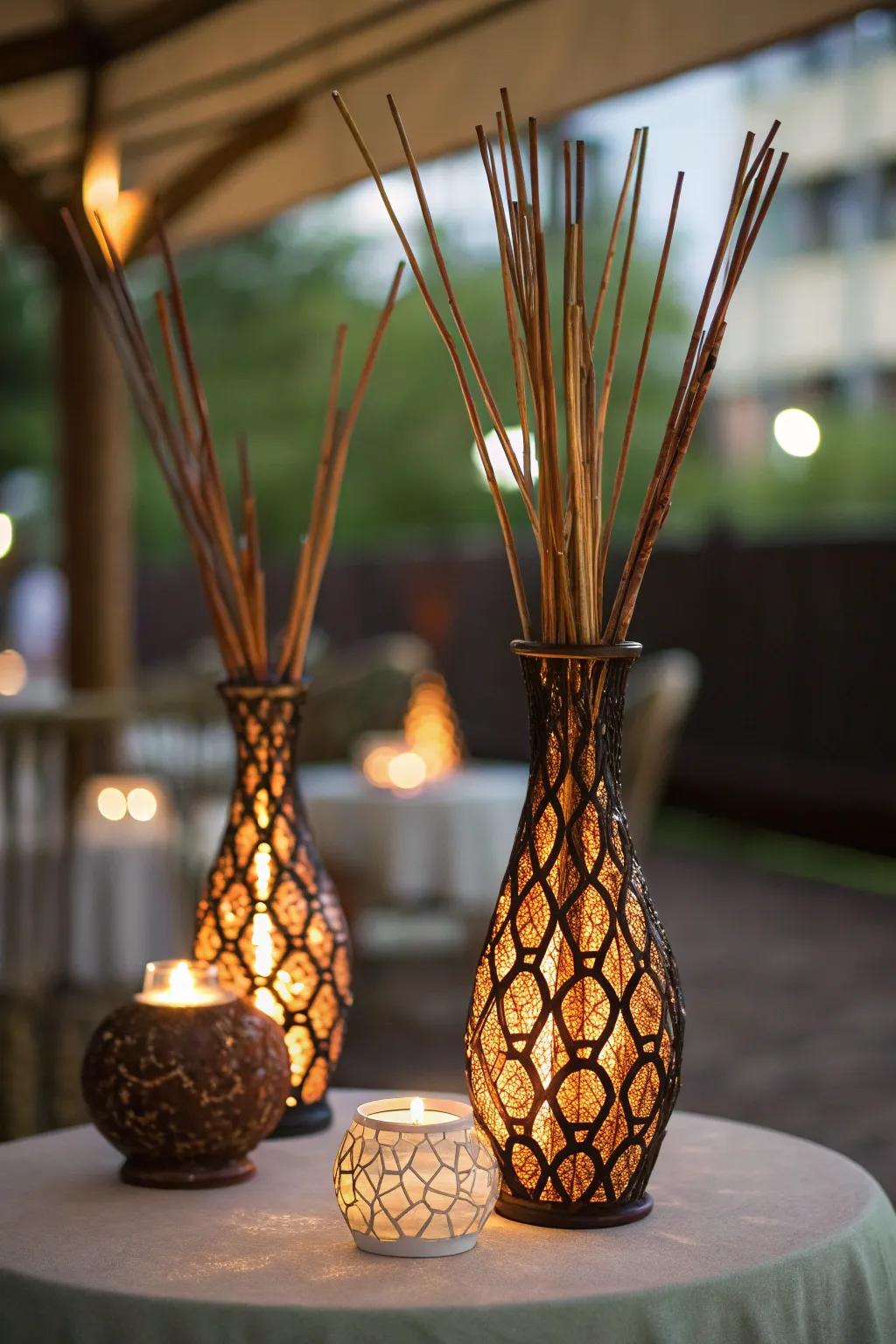 Glow sticks illuminate the night with retro charm.