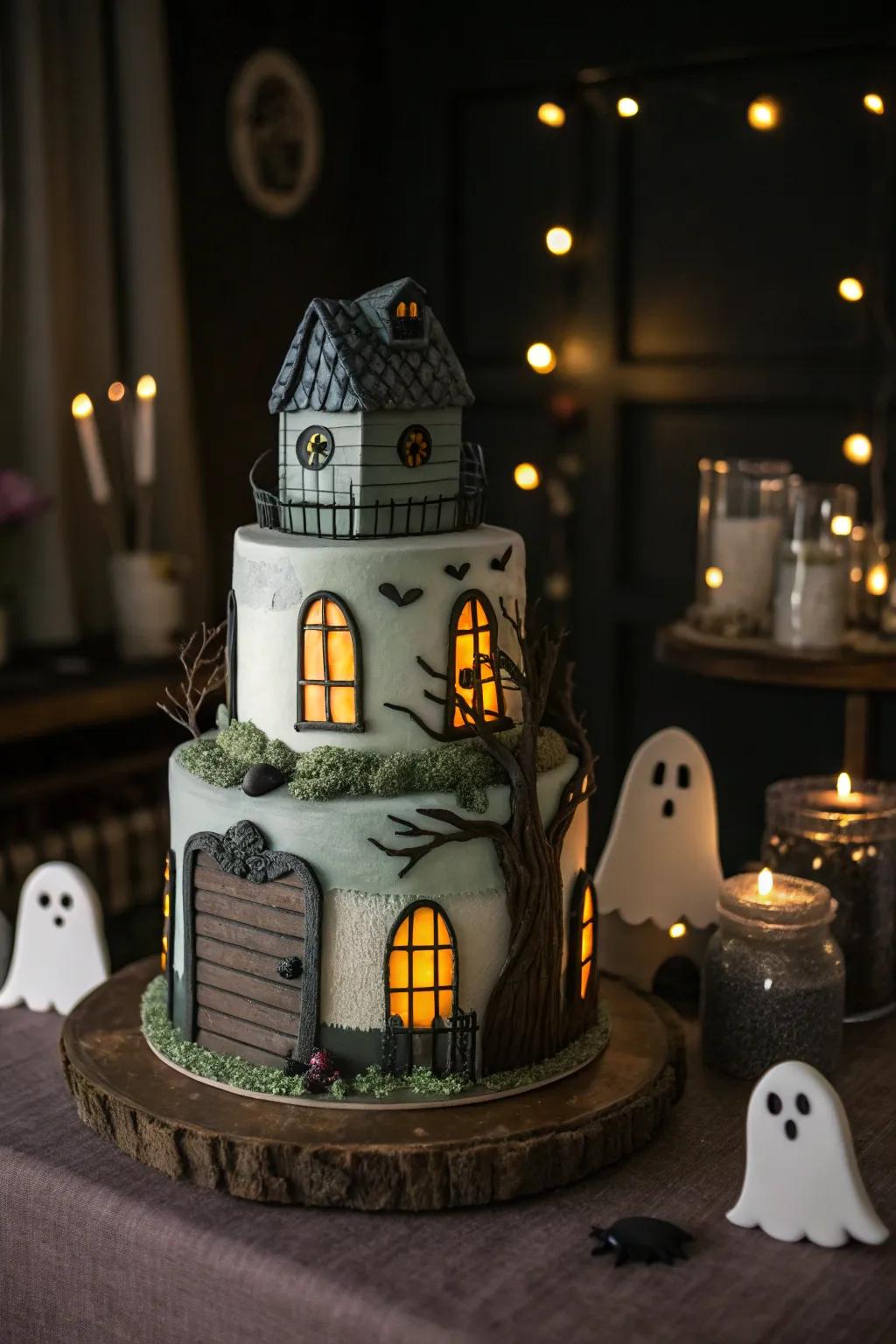 A phantom residence cake that's delightfully spooky.