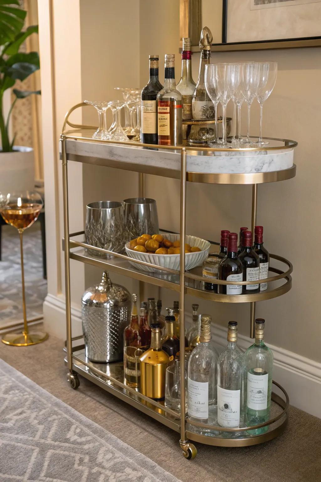 A beverage trolley makes entertaining stylish and easy in any corner.