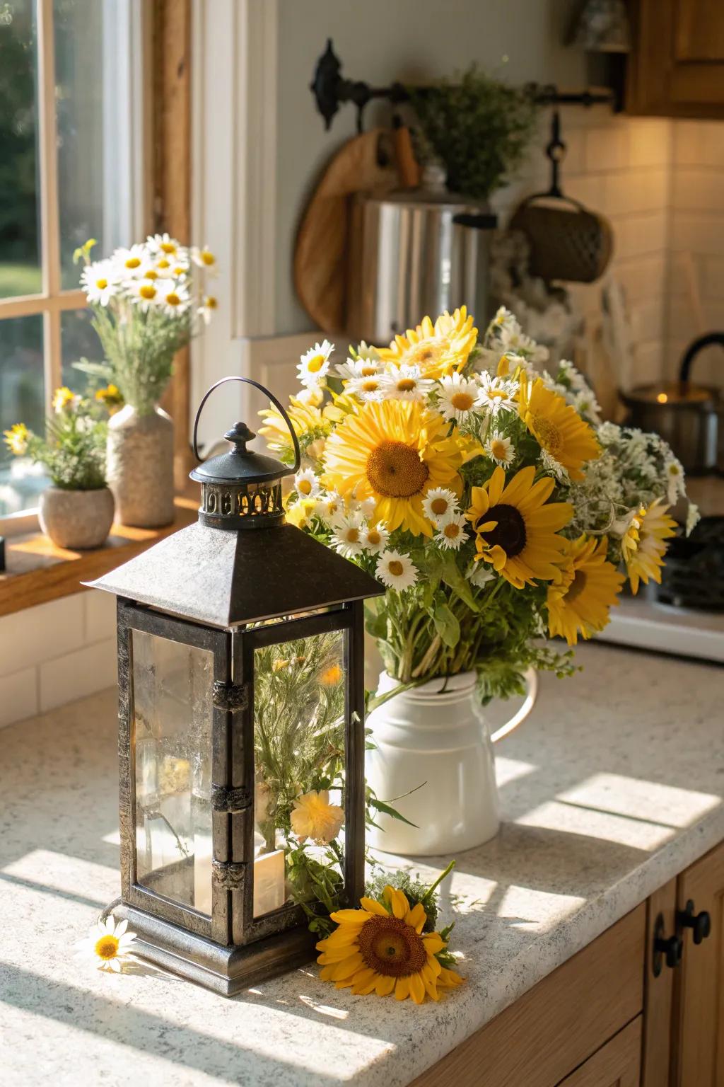 Bright and cheerful summer <strong><em>spark</em></strong> featuring sunflowers and daisies.” loading=”lazy” class=”pimg”>
	</picture><figcaption>Bright and cheerful summer <strong><em>spark</em></strong> featuring sunflowers and daisies.</figcaption></figure>
<p>Seize the vibrancy of summer through the utilization of sunflowers and daisies inside a <strong><em>spark</em></strong>. This cheerful display is fitting for illuminating any space.</p>
<h3>Some ideas to consider:</h3>
<ul class=