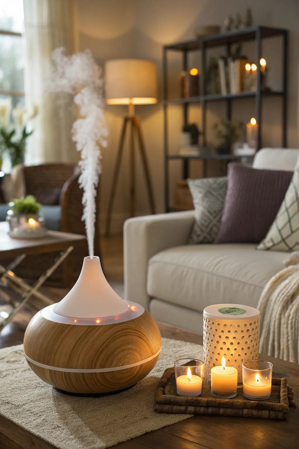 Essential oils and candles fill the family room with spring smells.