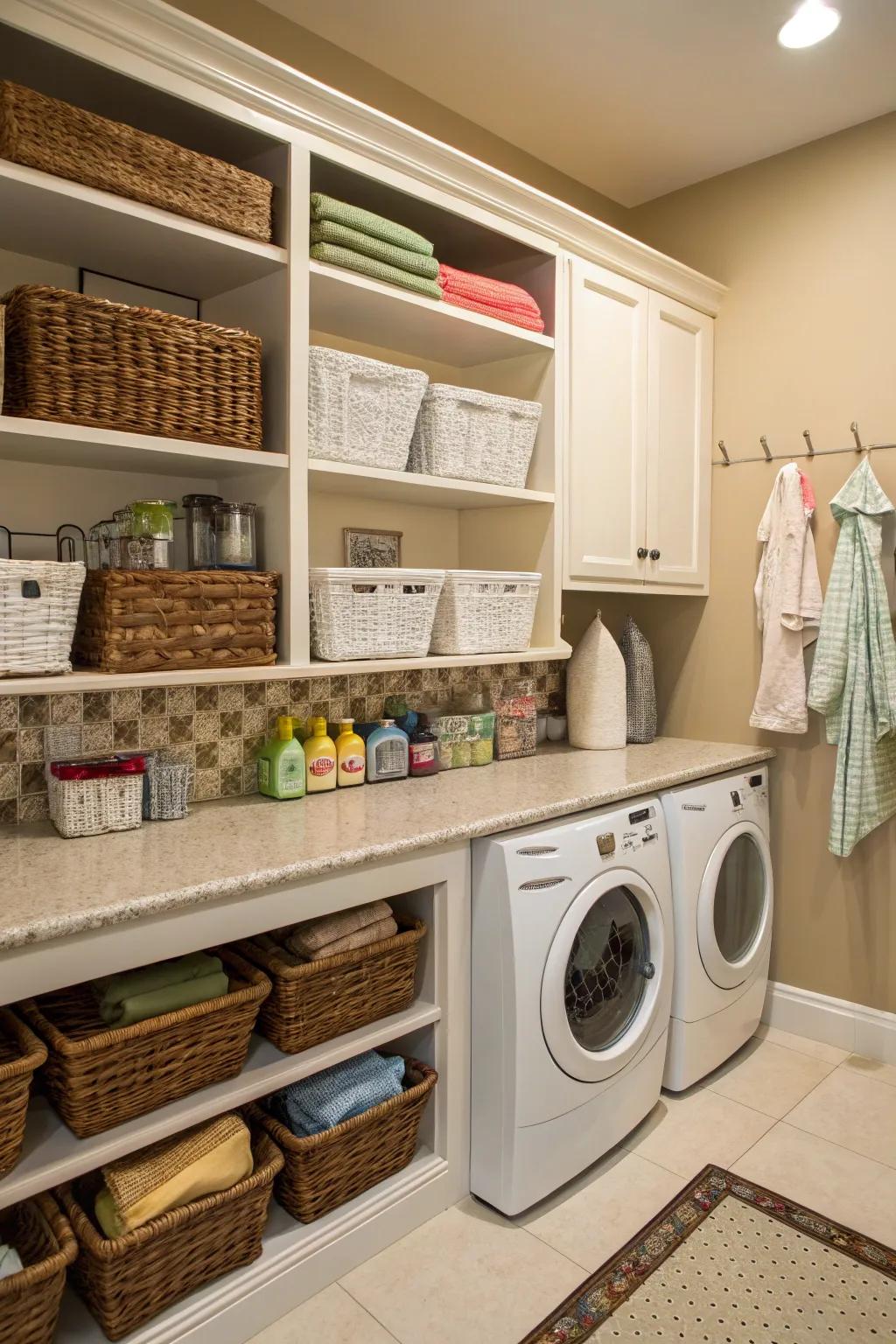 Baskets keep laundry rooms tidy and charming.