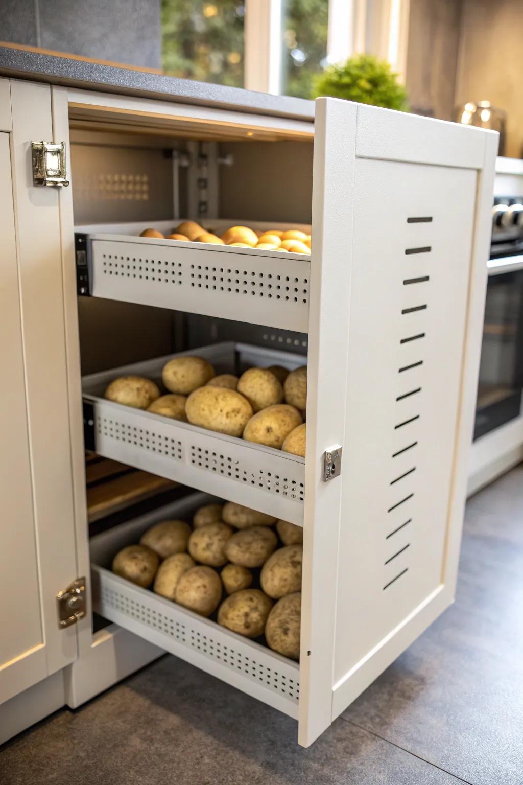 Creative closet space created for best potato stowage.