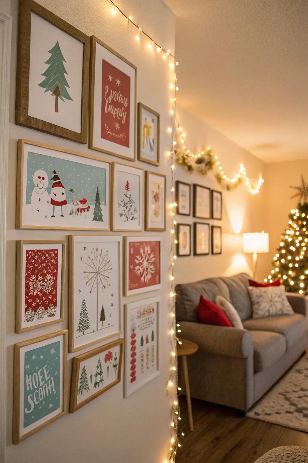 Walls instantly infused with holiday festivity through Christmas-inspired artwork.