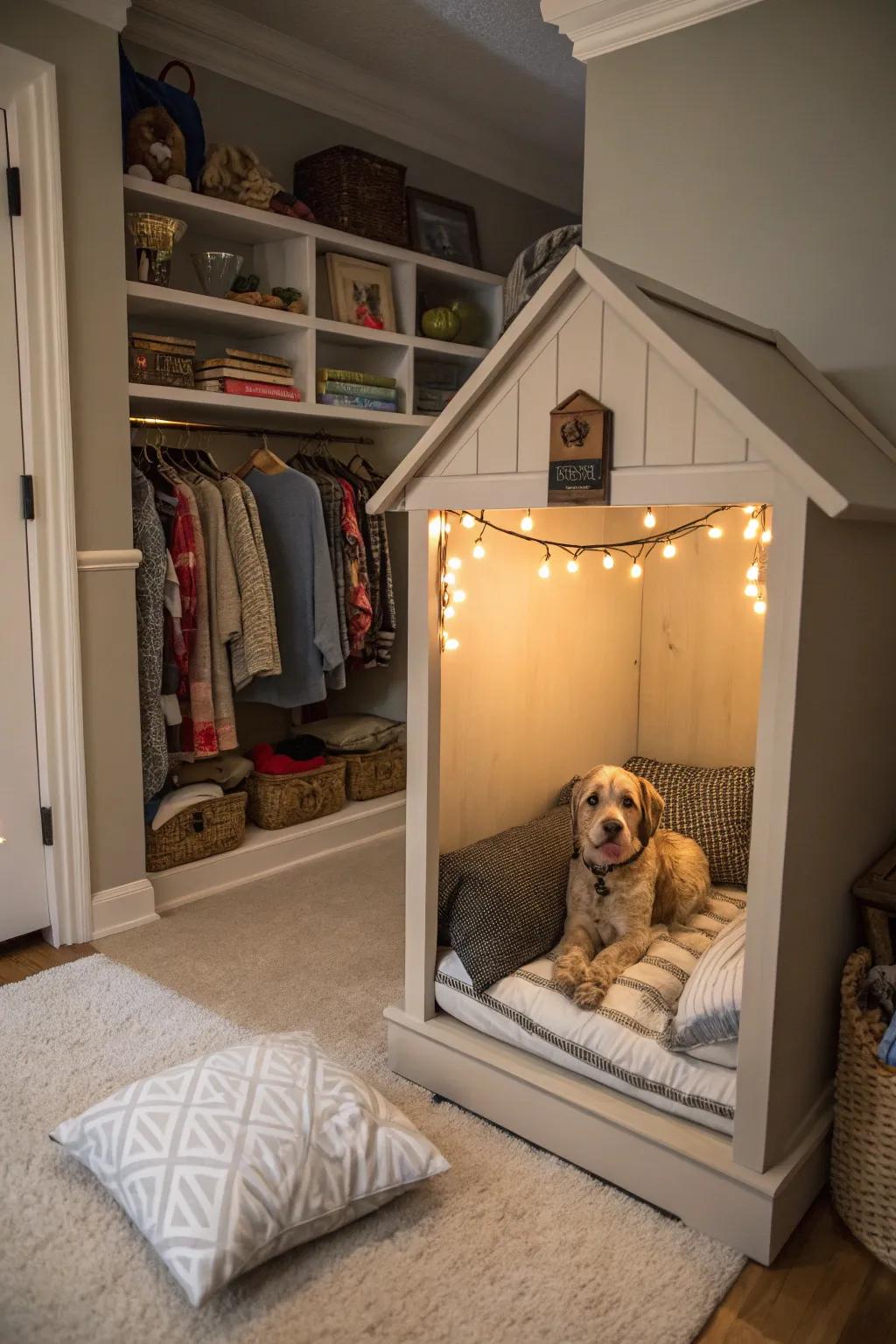 A secret sanctuary: your dog's kennel hidden within a closet.