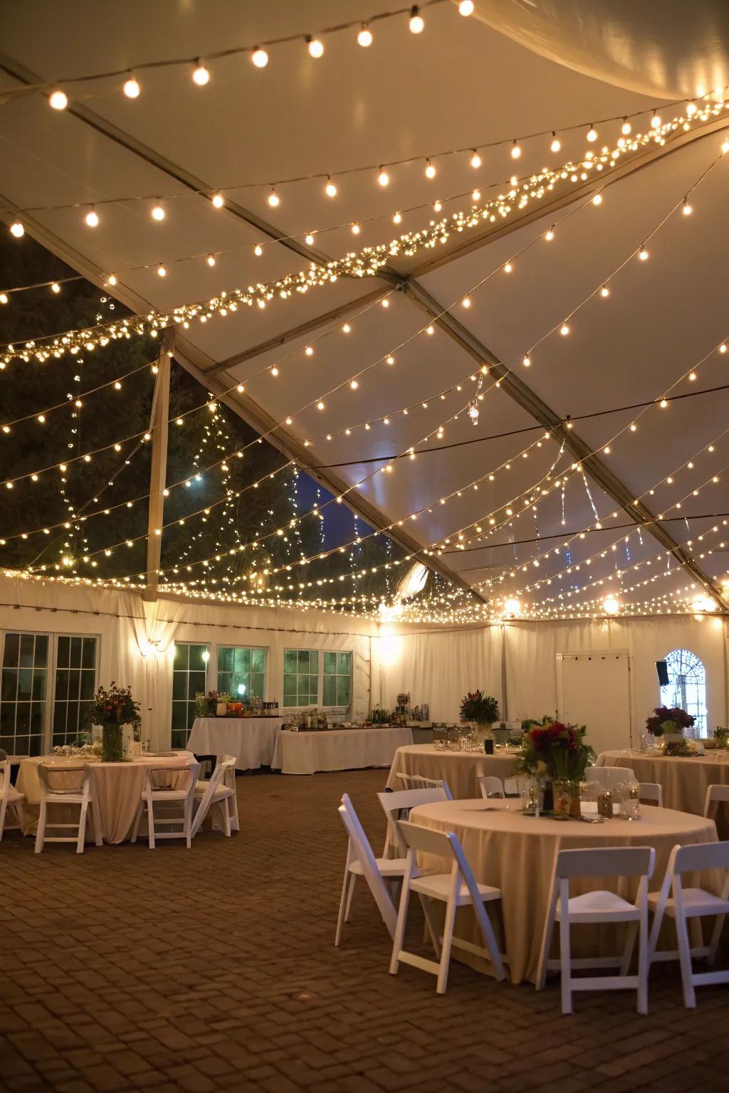Create a festive atmosphere with creatively hung twinkle lights.