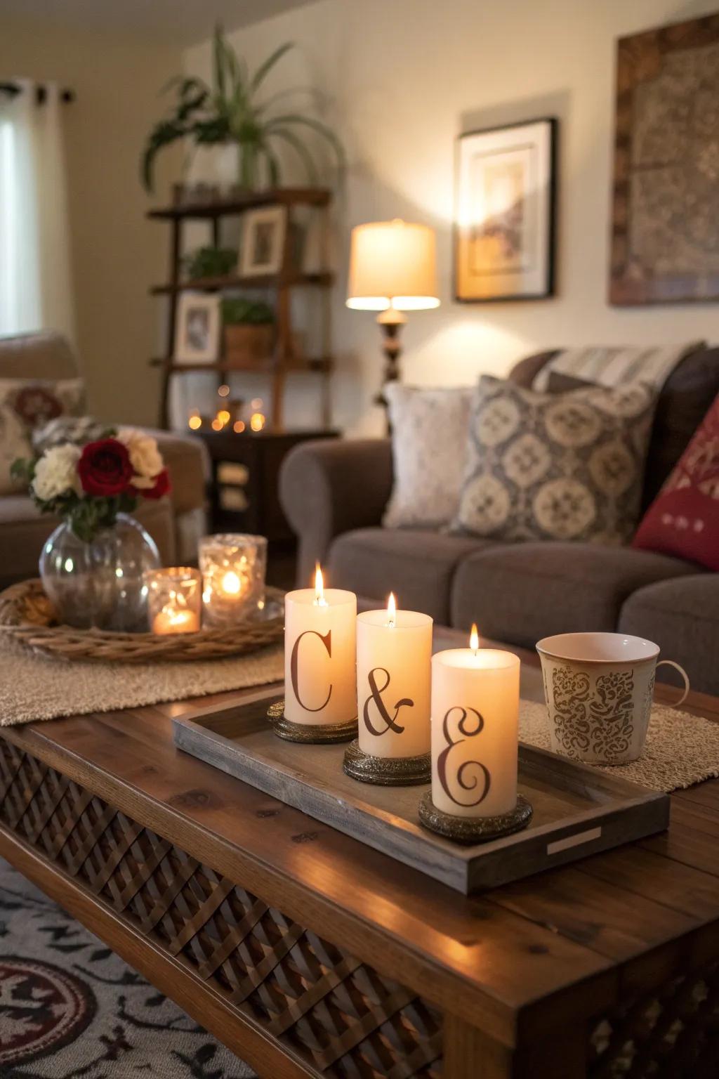Craft a cozy ambiance with monogram candle stands.