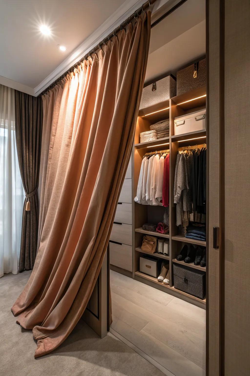 Introduce privacy and style using a tasteful drape in your closet.