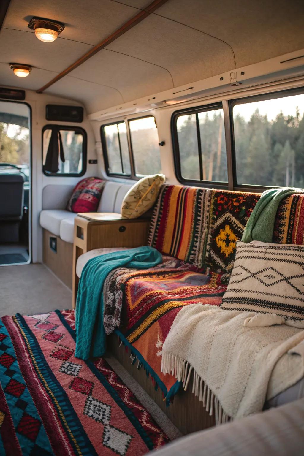 Soft rugs and textiles that provide warmth and design to the RV.