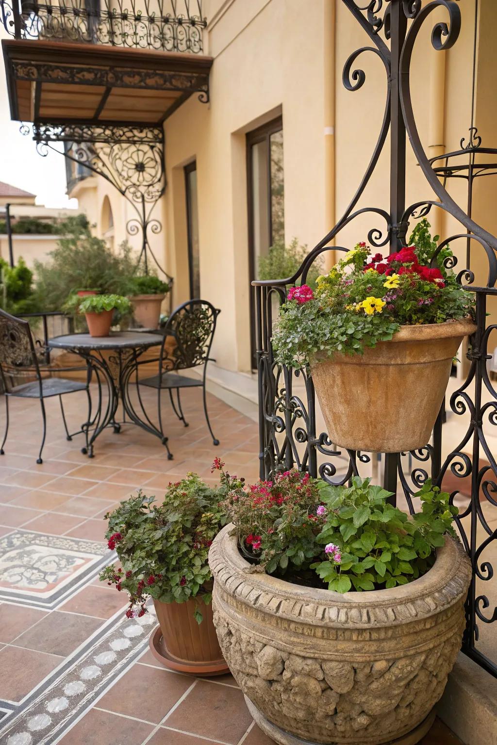 Artistic decorative features add personal charm to an outdoor area.