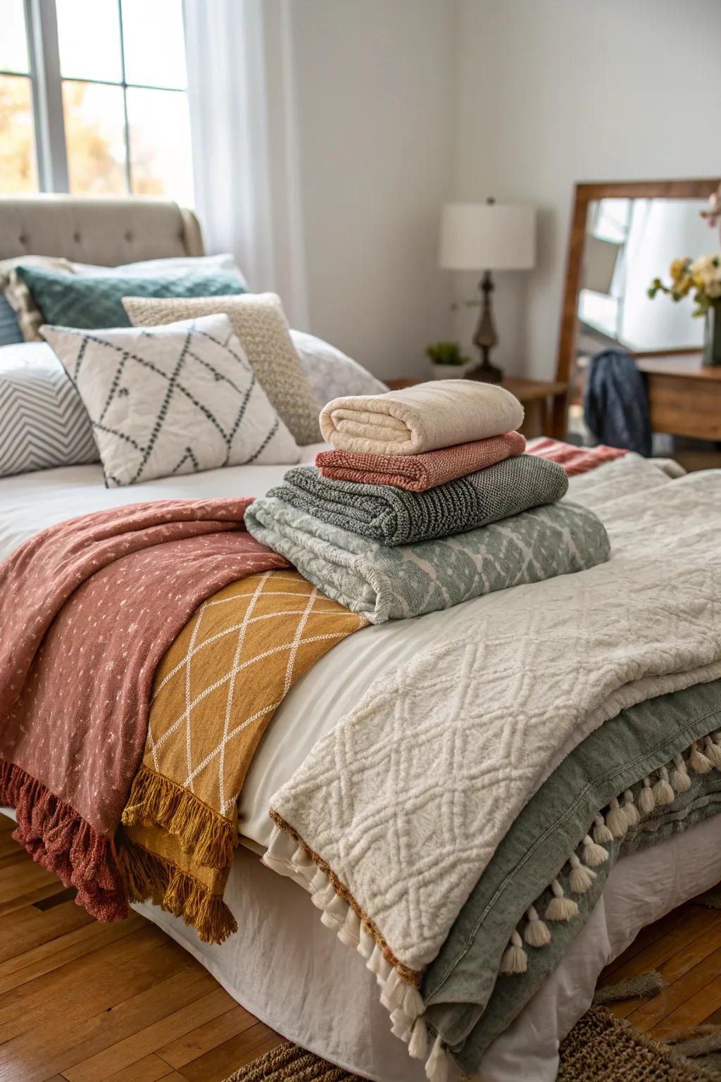 Layered textiles compose a sanctuary of comfort.