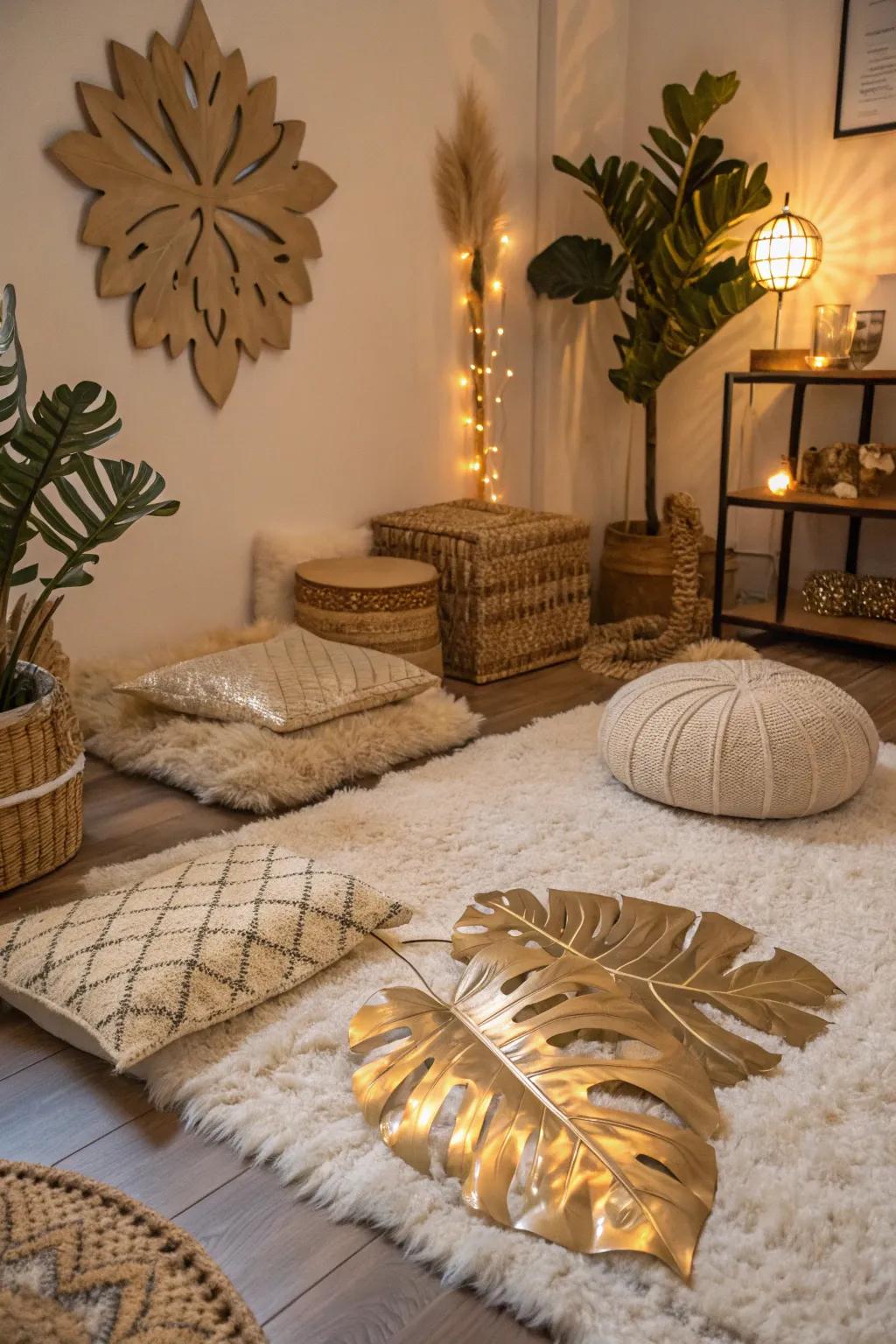 Layering textures brings depth and sensory appeal to your jungle room.