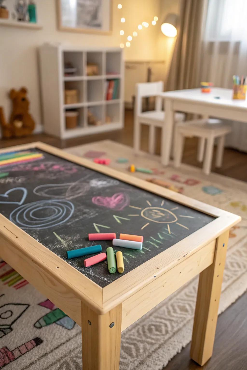 A drawing-board table suited for limitless doodles and games.