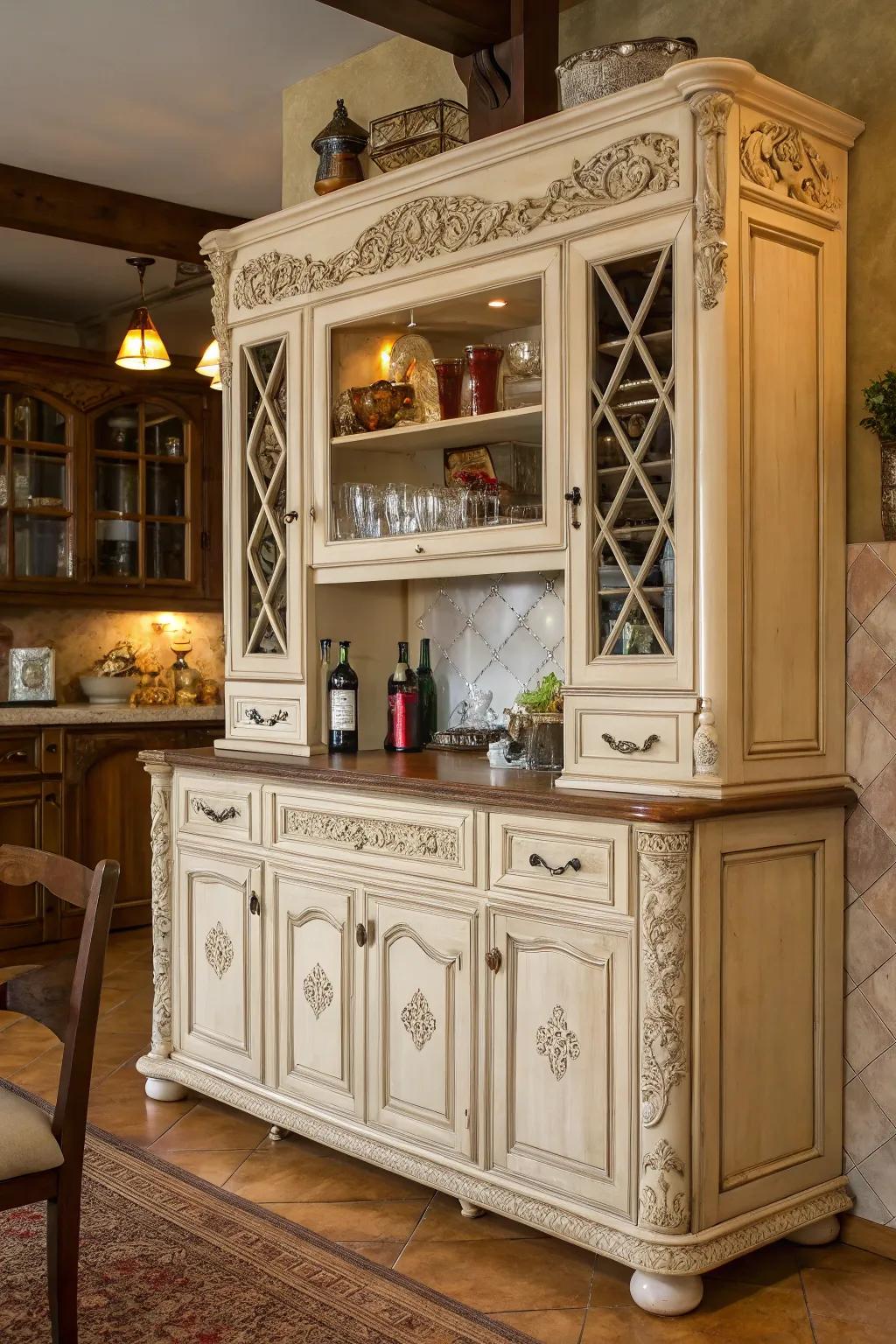 Retro charm is apparent in this bar cabinet's design.