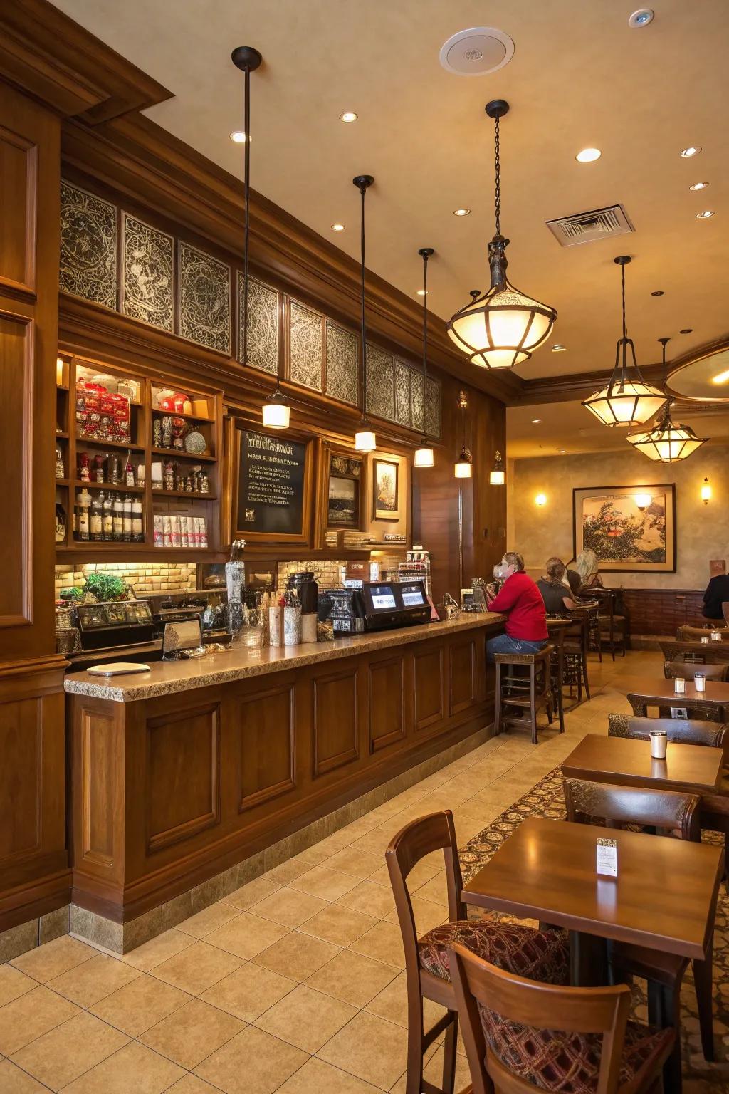 A warm color palette invites comfort to your coffee bar.