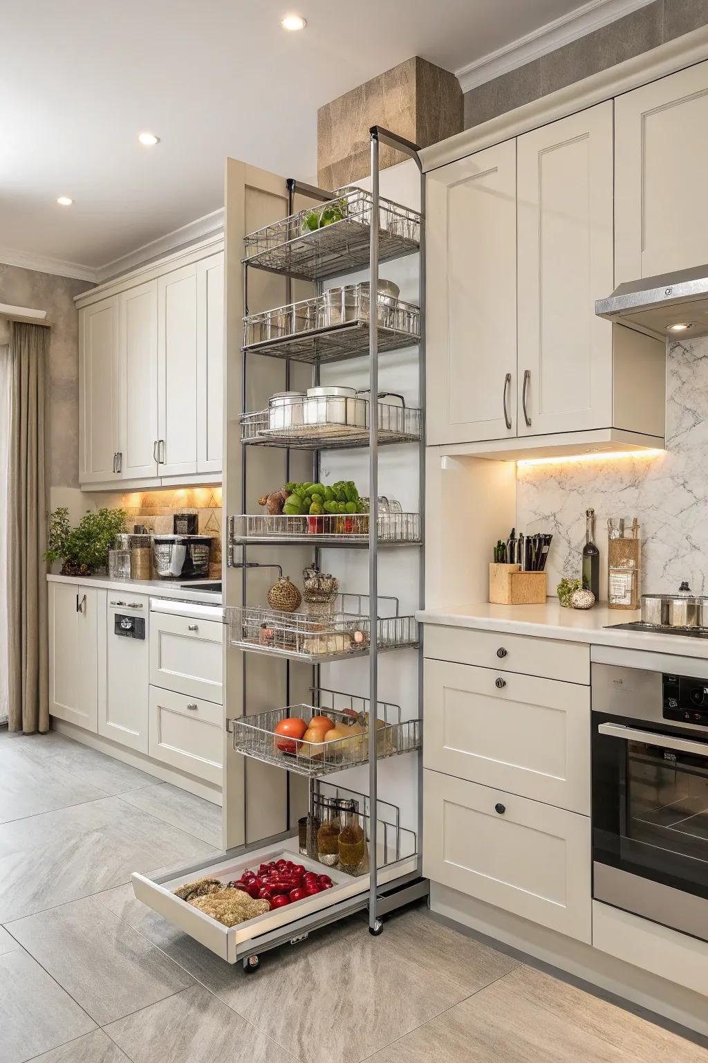 Tailorable racks provide flexibility and adjustability for changing kitchen requirements.