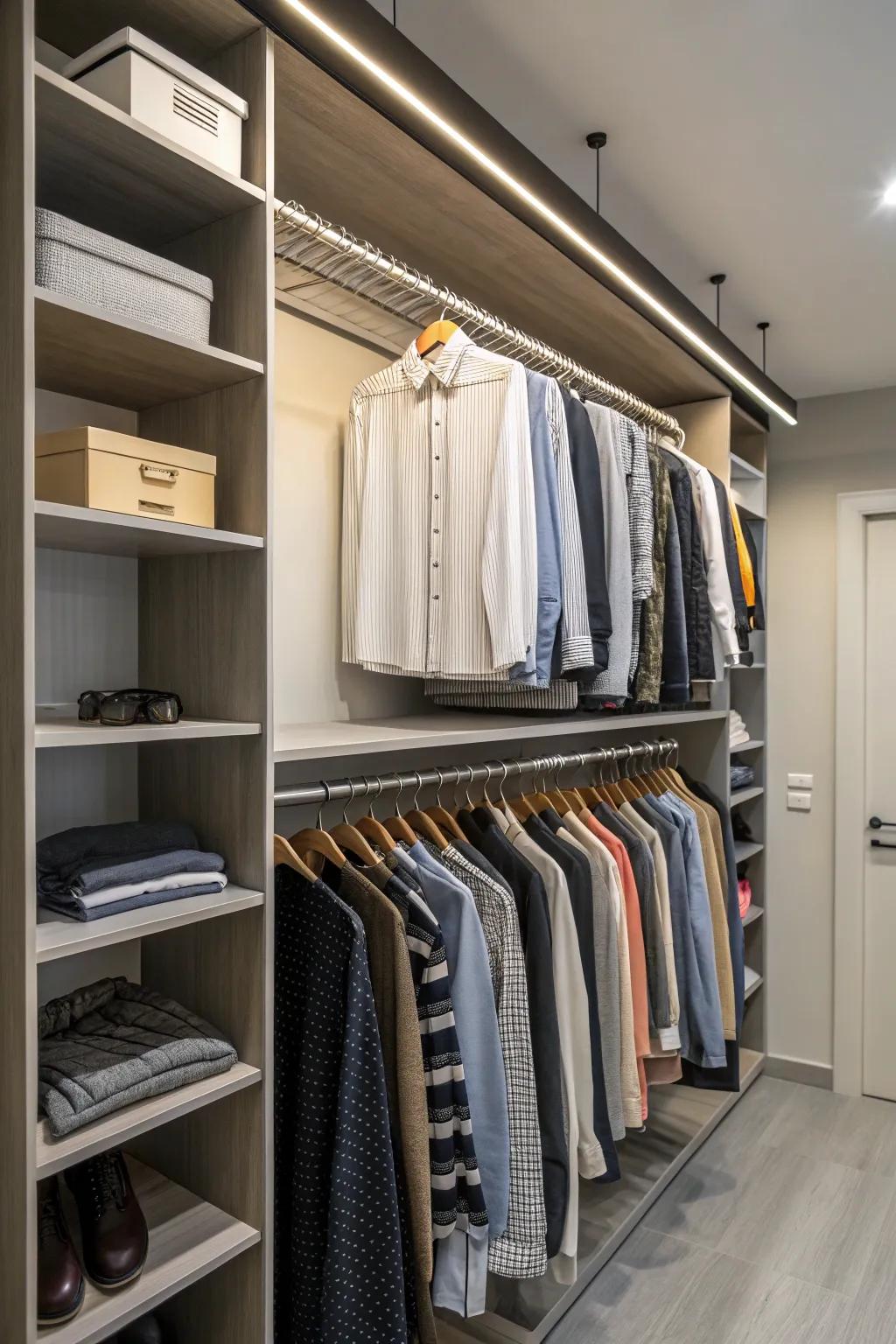 Vertical storage makes the most of the space in your closet.