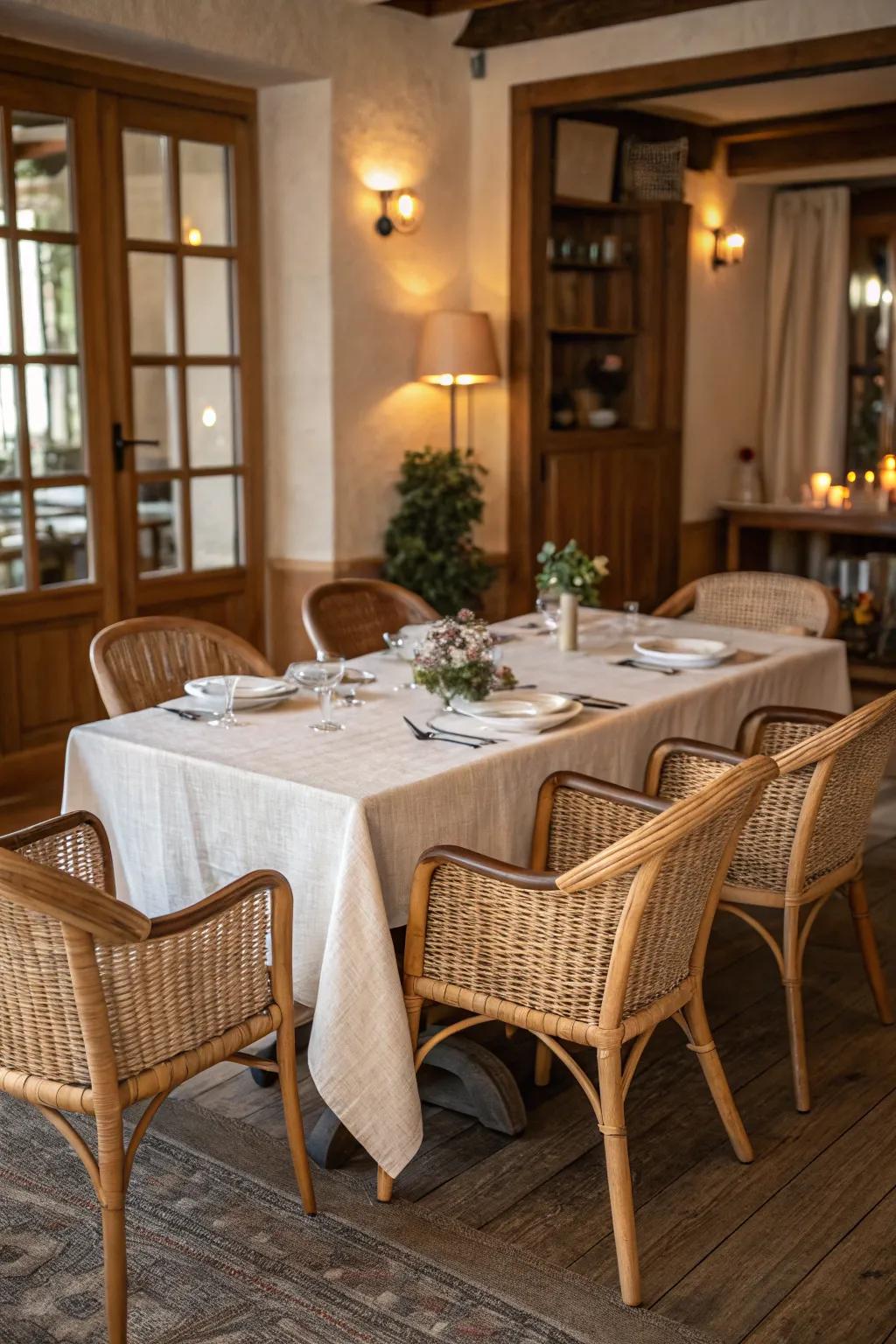 Natural fiber adds dimension and warmth to the eating area.