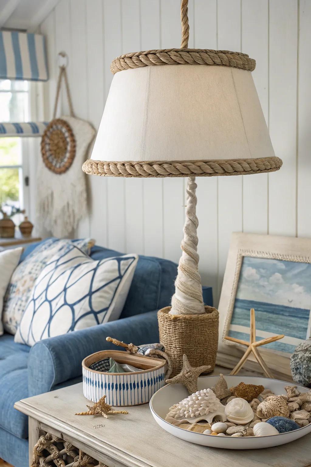 Incorporate an earthy touch through organic cord details on your lampshade.