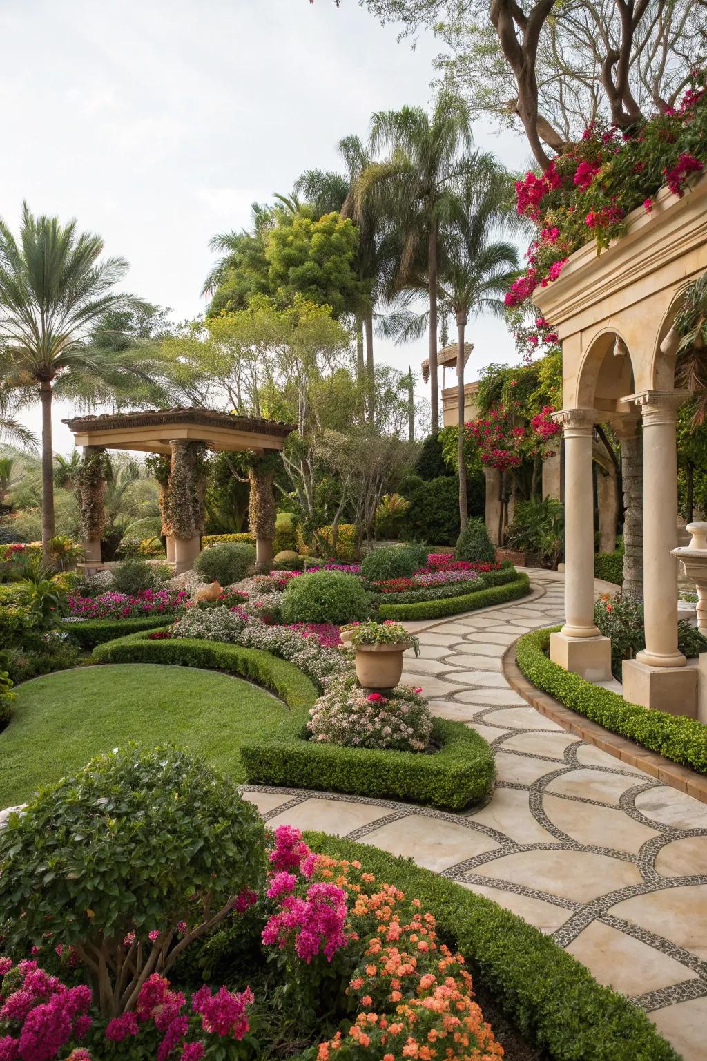 Achieve a harmonious garden design with artificial plants.