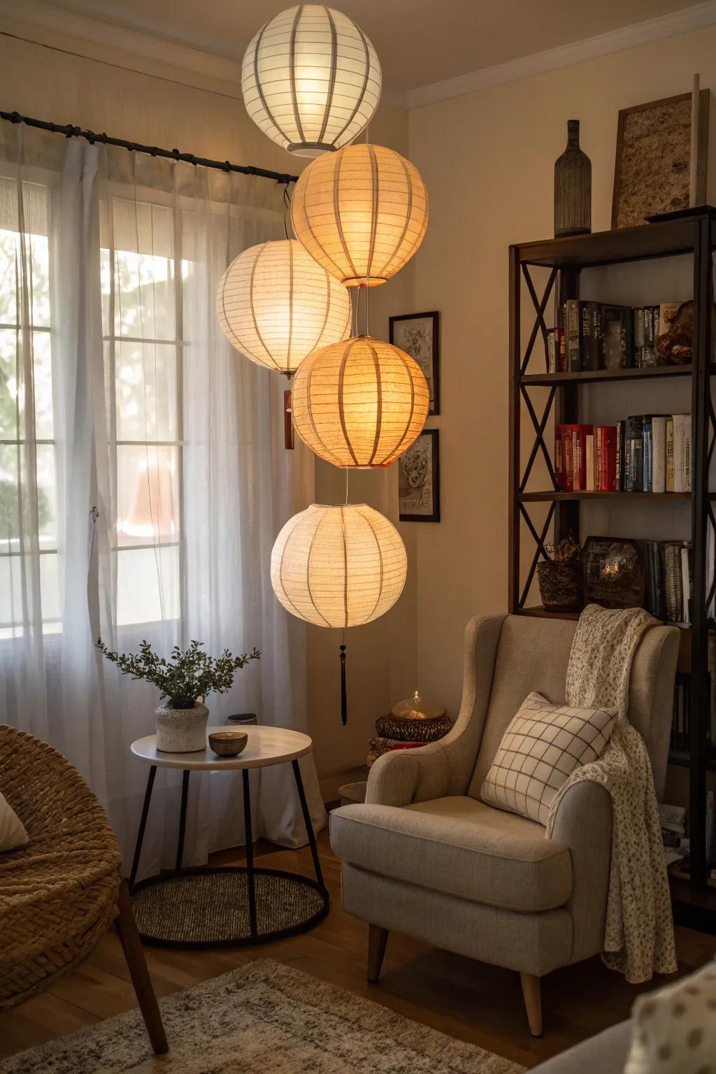 Assembled lanterns inject dimension and warmth into any nook.