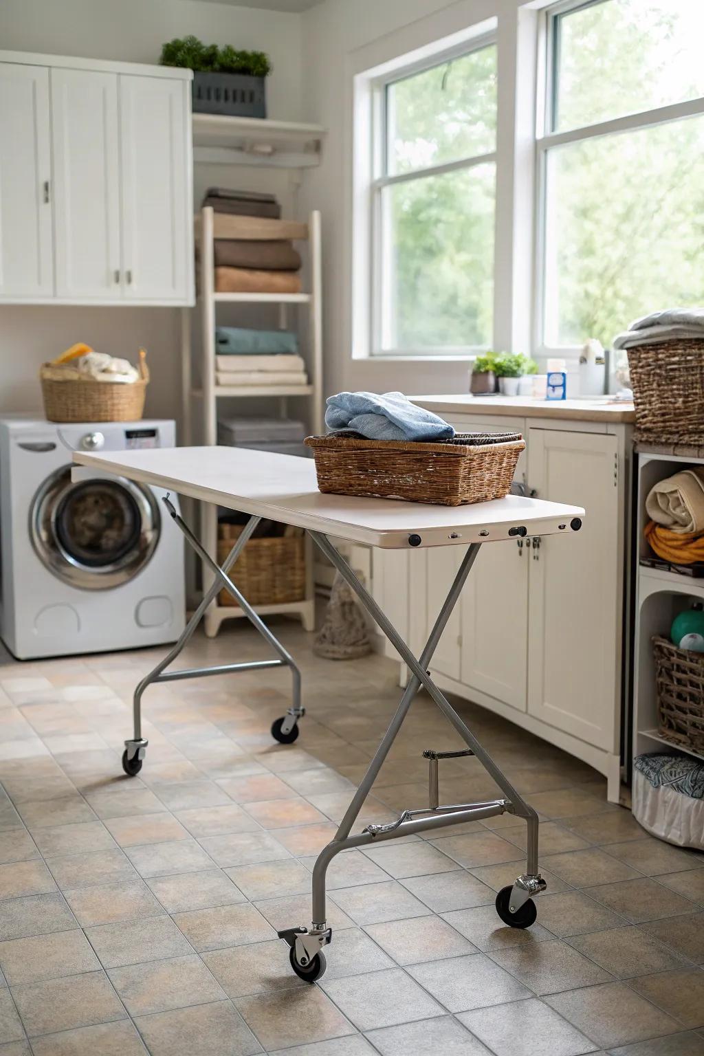 A movable table adds adaptability to your laundry routine.