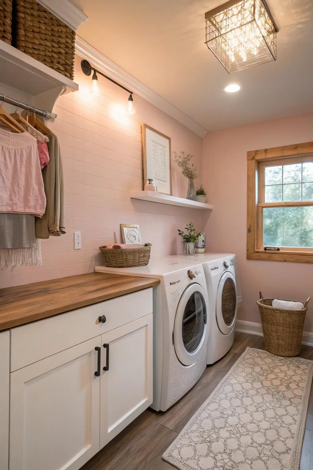 Blush pink adds warmth and comfort to your laundry routine.