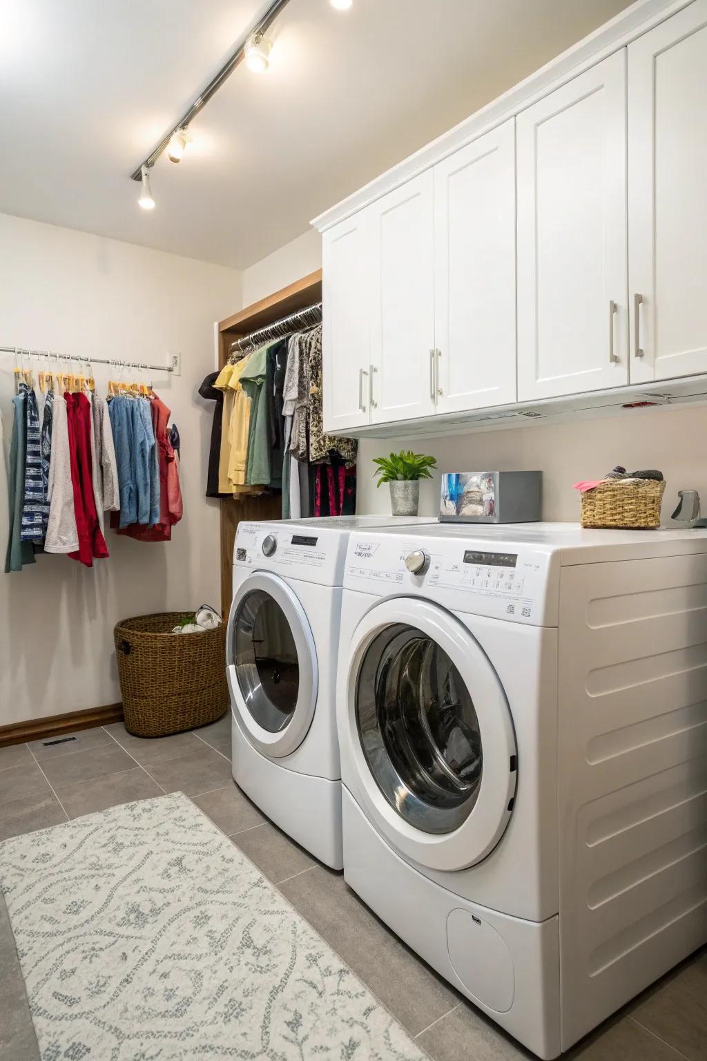 Hanging rods offer a simple drying spot in your washing room.