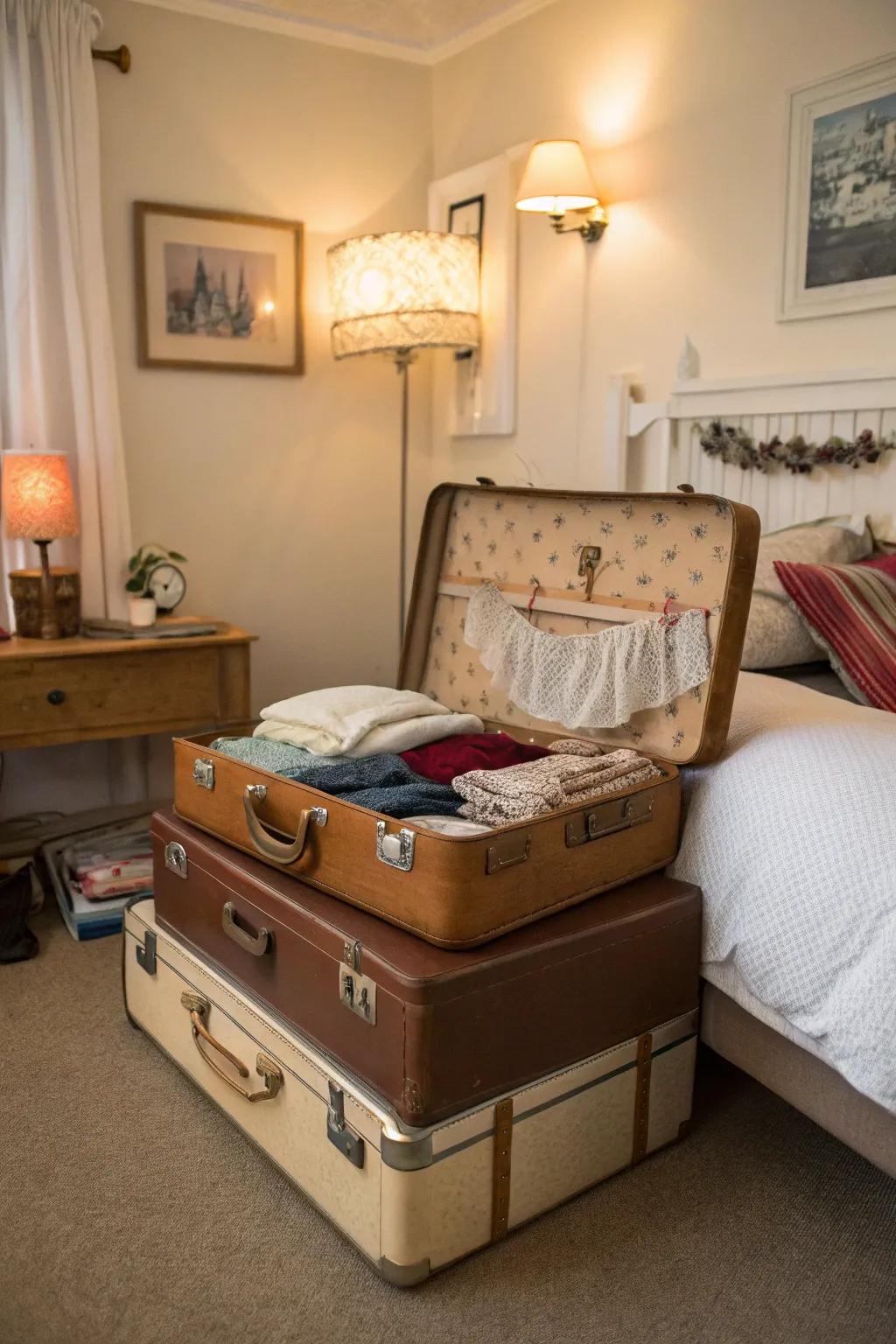 Vintage cases fuse nostalgia with functional lingerie storage.